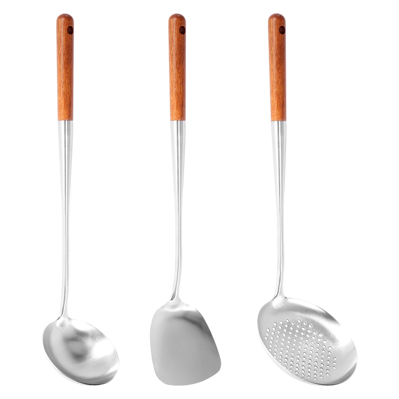 Wok Spatula and Ladle,Skimmer Ladle Tool Set, 17Inches Spatula for Wok