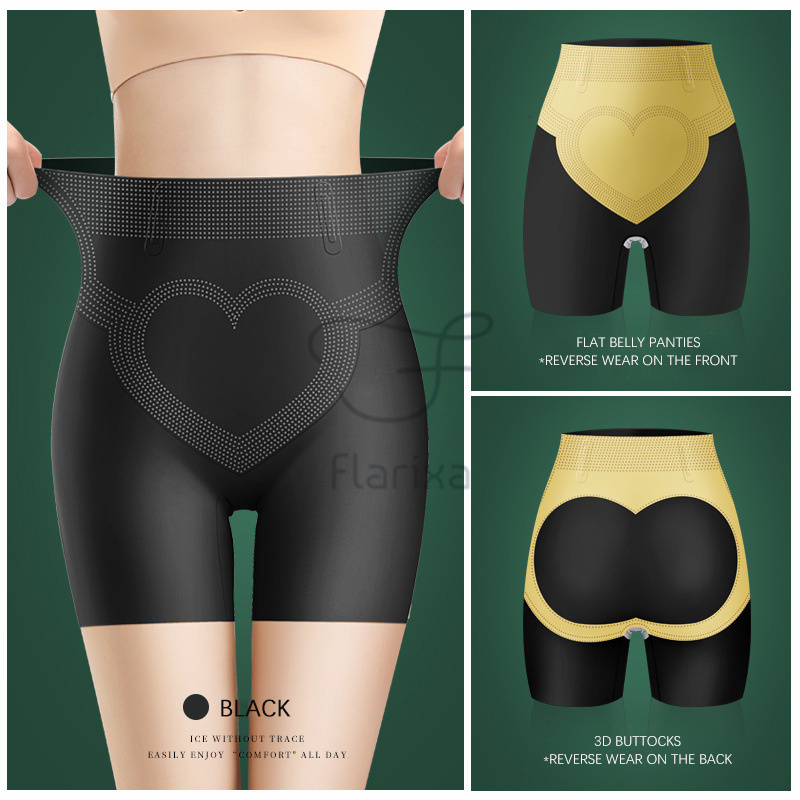 Flarixa Seamless Underwear Women's Panties High Waist Tummy Hips Safety  Pants Slim Shaping Underwear Ice Silk Boxer Briefs