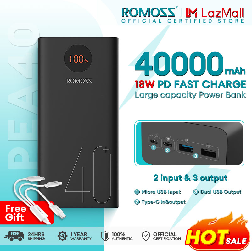 Buy ROMOSS Zeus 40000mAh Power Bank 18W PD QC 3.0 Two-way Fast Charging  Powerbank Type-C External Battery Charger Online