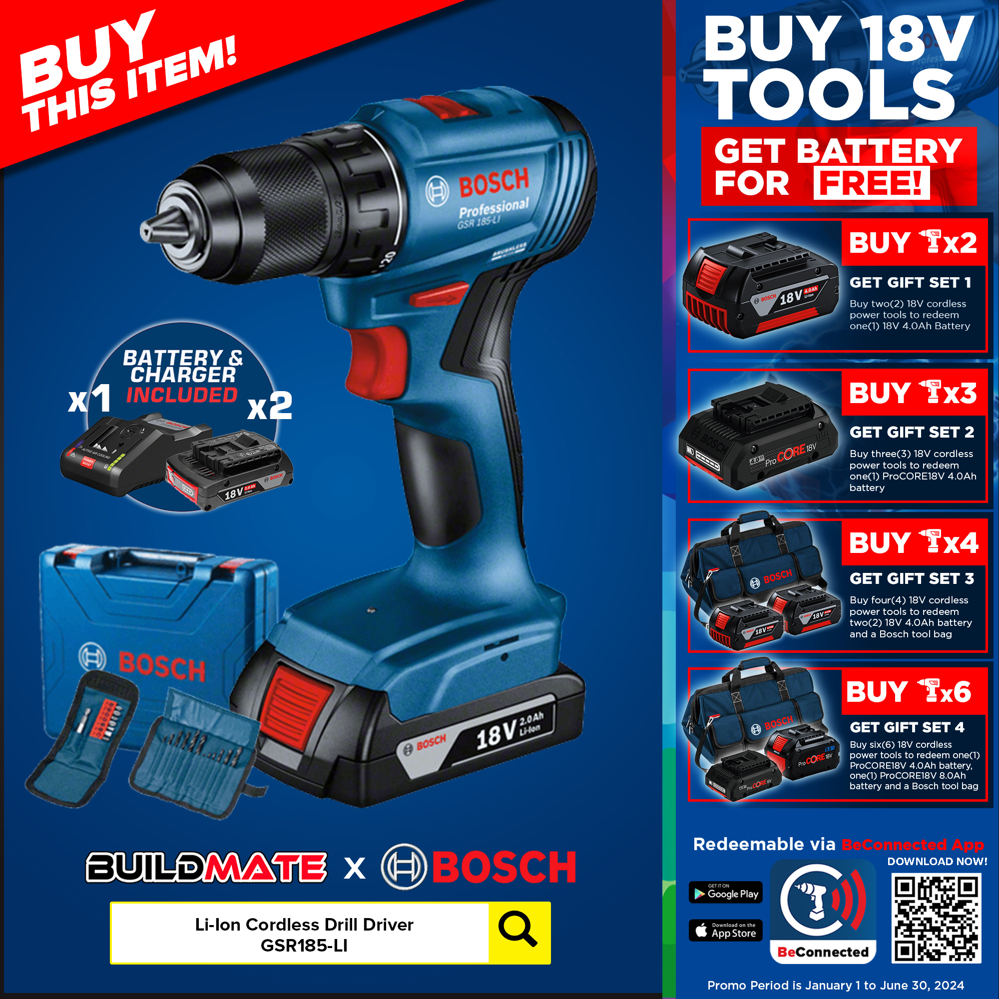 BUILDMATE Bosch Professional LithiumIon Cordless Drill Driver 18V