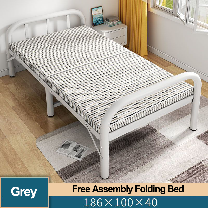 Metal Folding Bed 100/120CM Black/White Single Foldable Portable