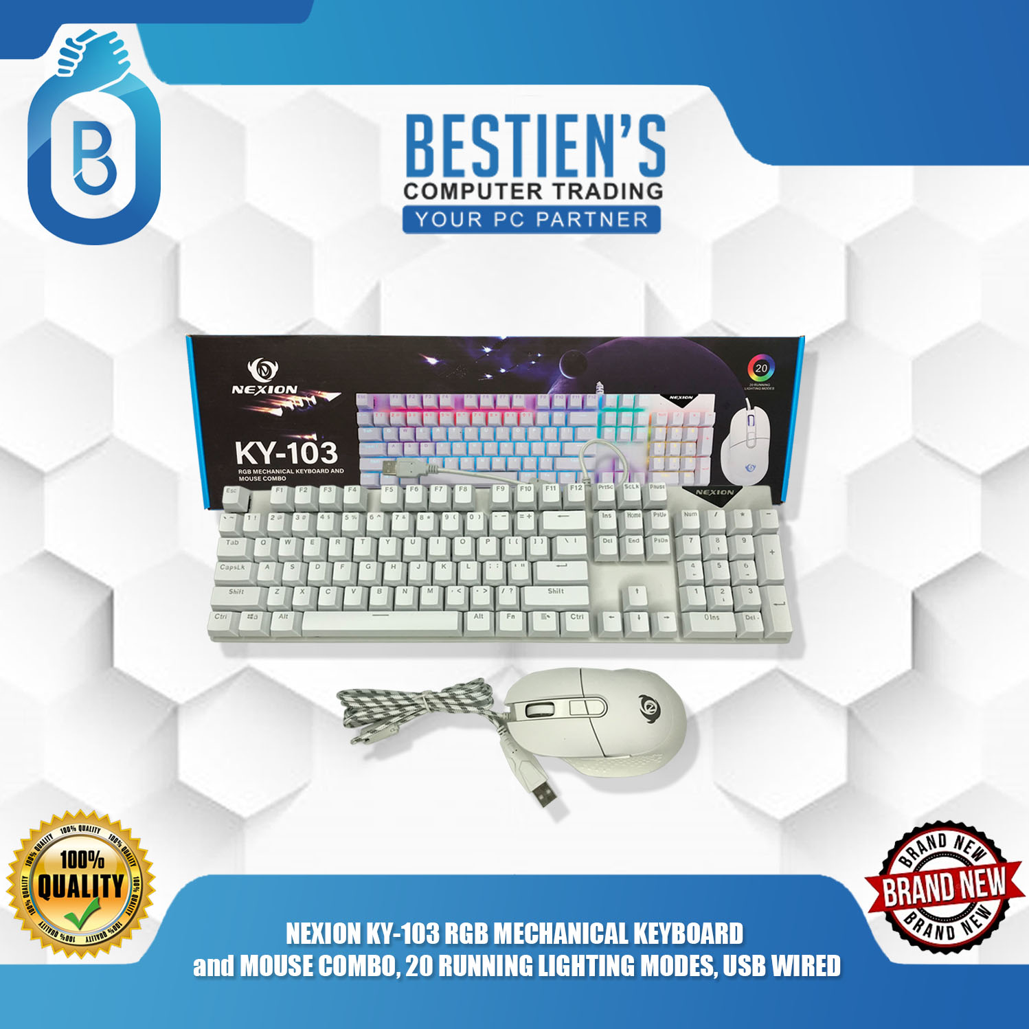 NEXION KY103 RGB MECHANICAL KEYBOARD and MOUSE COMBO, 20 RUNNING