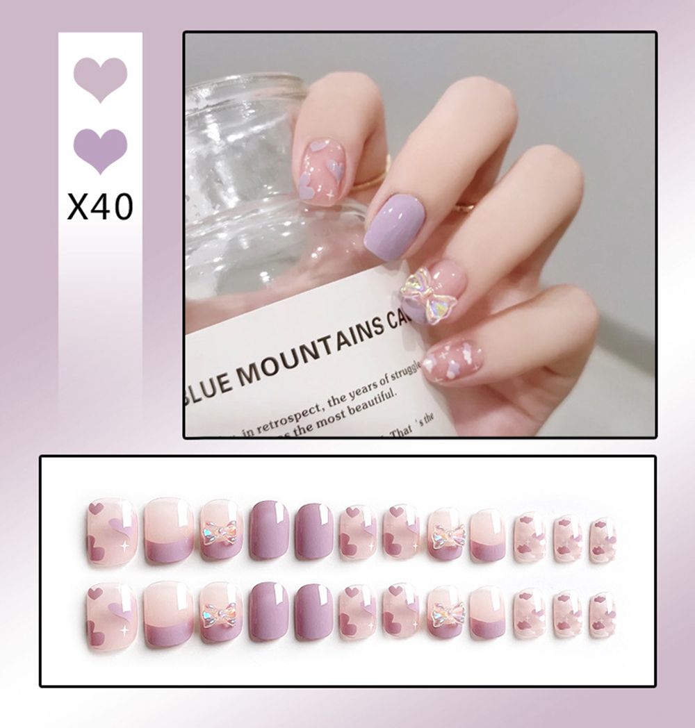 24pcs/box Làm móng tay Ngắn Nhấn vào Có thể tháo rời Cây cung Rhinestone Móng giả Nhân tạo Nghệ thuật làm móng Móng giả