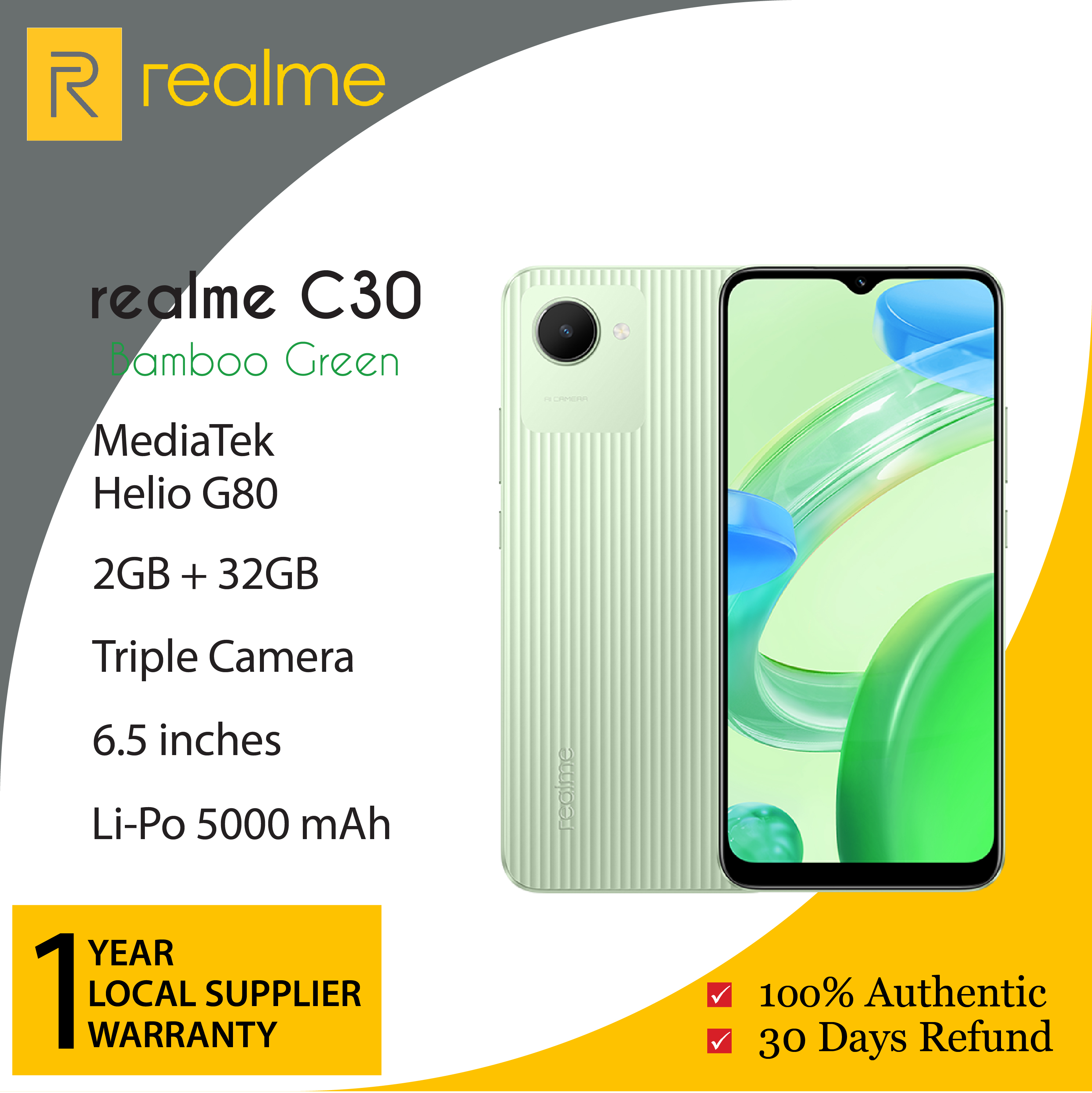 Realme C30 Smartphone(2GB+32GB ROM)6.5'' Fullscreen Display, 5000mAh  Massive Battery, Android 11