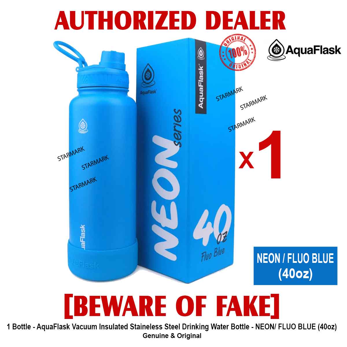 AQUAFLASK 40oz NEON BLUE FLUO BLUE Aqua Flask Wide Mouth with Flip Cap