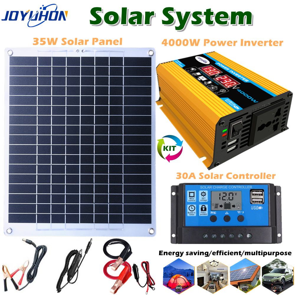 JOYUHON 4000W Solar Inverter Set 12V to 220V Power Inverter+35W Solar ...