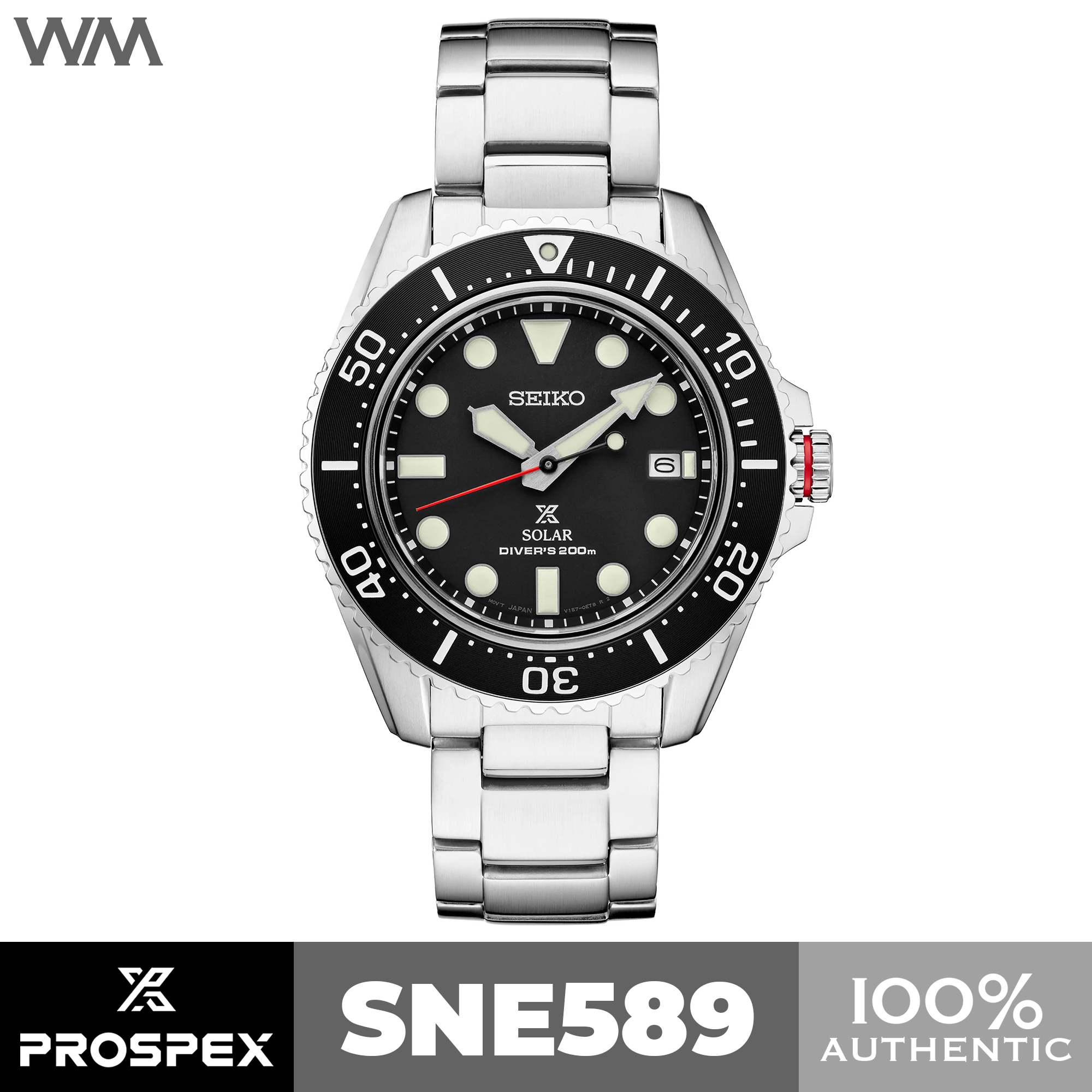 Seiko Prospex Solar Black Dial 200m Diver Stainless Steel Watch