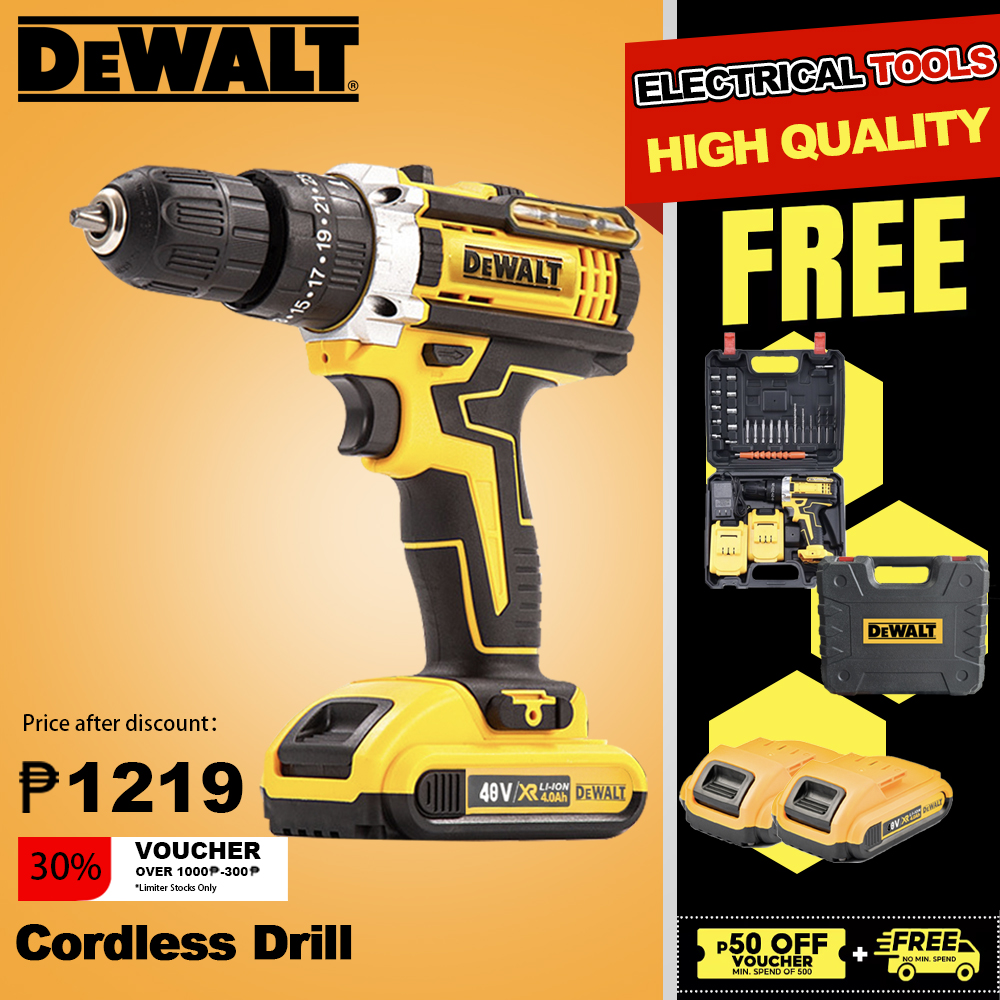 DeWALT Cordless Drill Impact Hammer Electric 48V Battery Adjustable