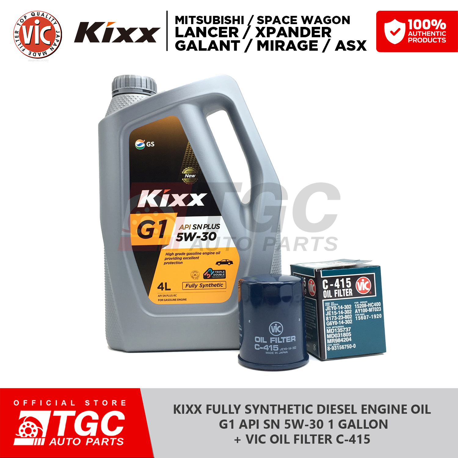 KIXX Fully Synthetic Diesel Engine Oil G1 API SN 5W30 Change Oil Bundle 1 Gallon + Vic Oil