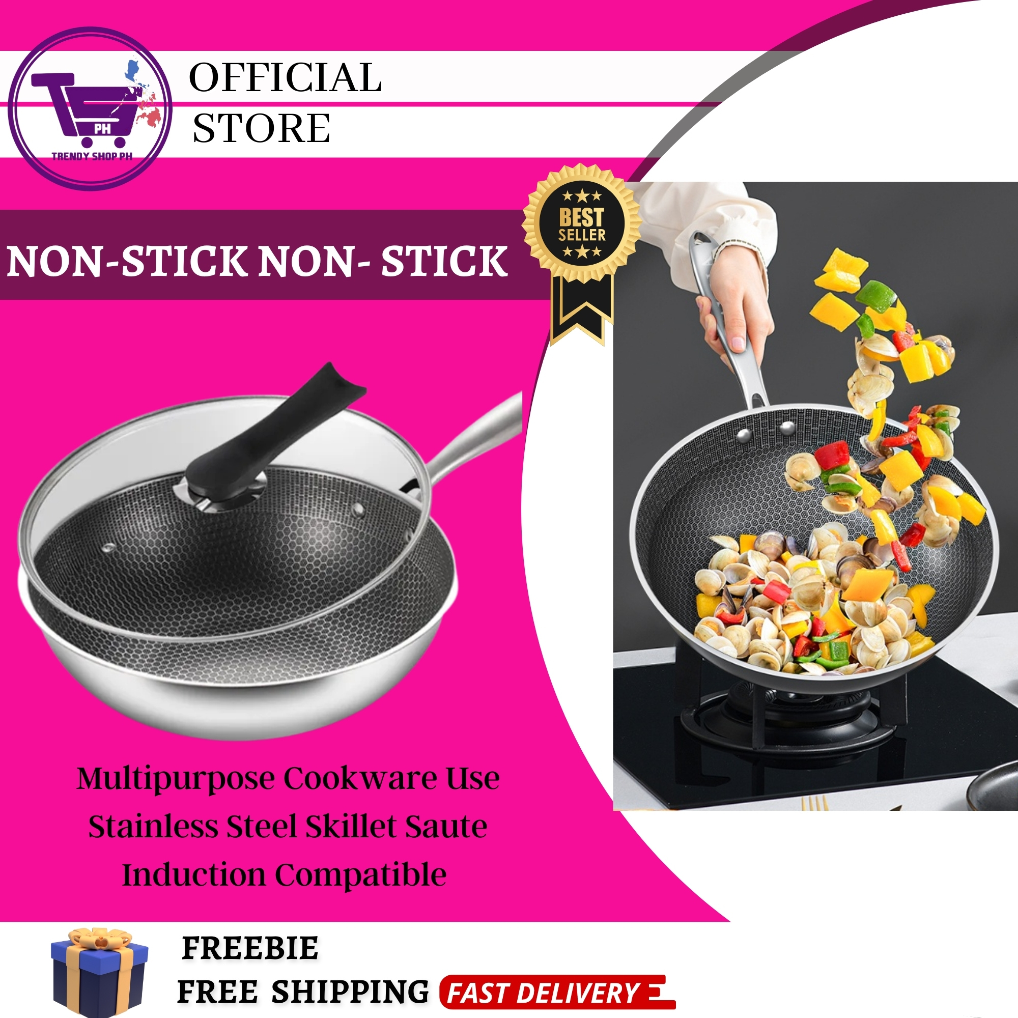 Original German Honeycomb Wok Pan Non-Stick 304 Stainless Steel ...