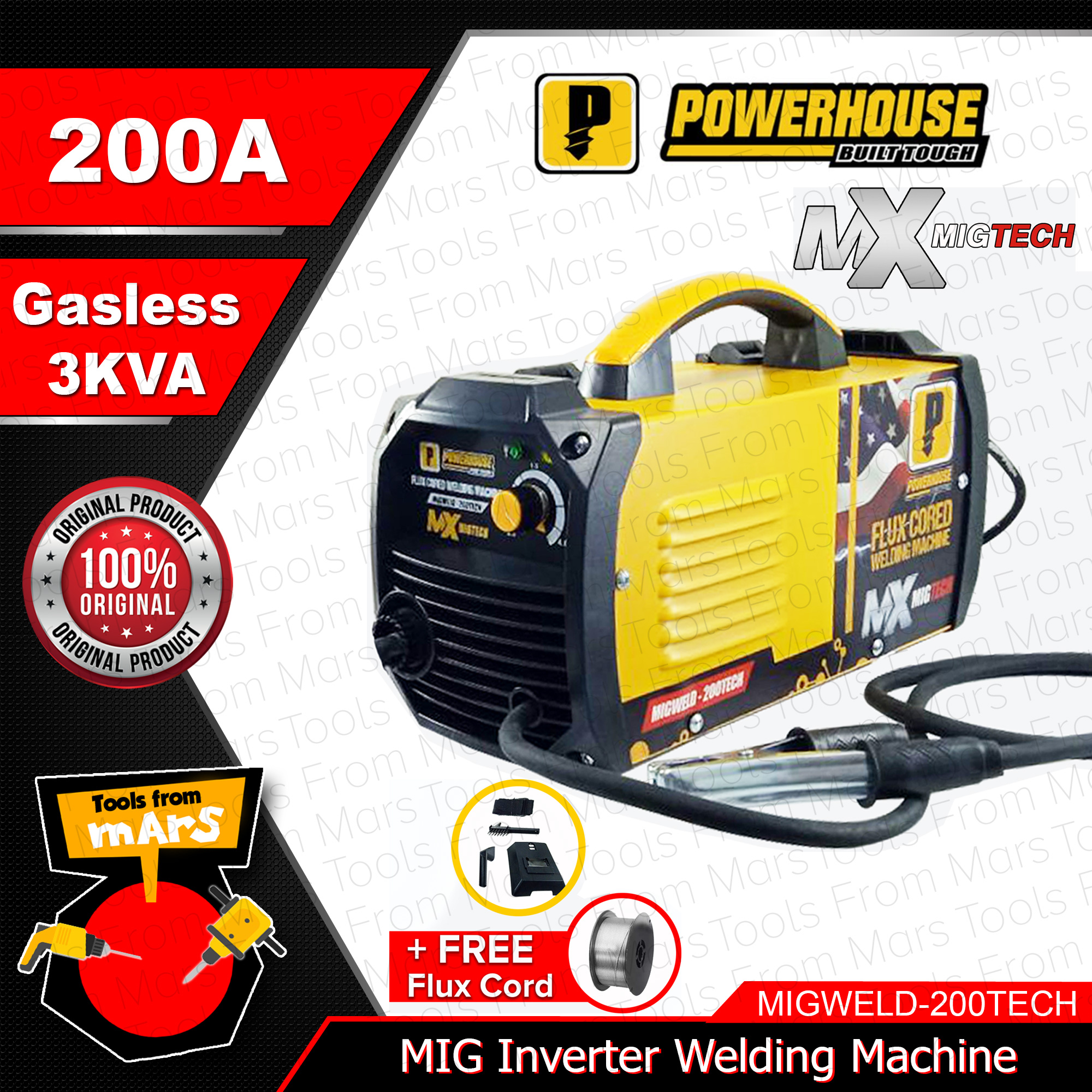 POWERHOUSE MIGWELD200TECH Gasless MIG Inverter Flux Cored Welding