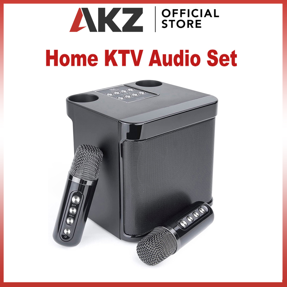 AKZ Wireless Bluetooth Dual Microphone Karaoke Speaker Home KTV Audio Set  Indoor Outdoor Family Christmas Birthday Party