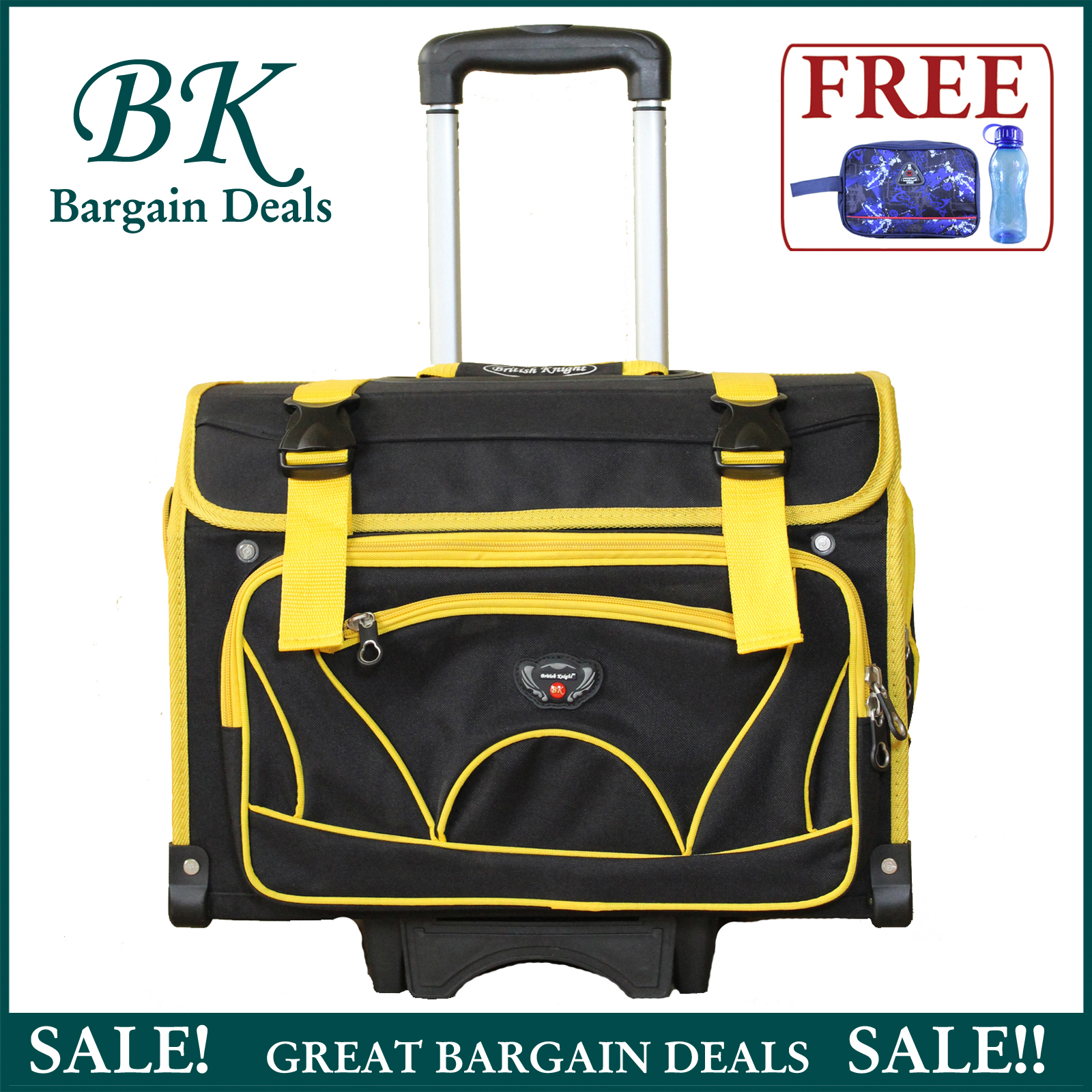 British Knight BBT17205 Black/Yellow School Trolley Bag 2 Wheels Large
