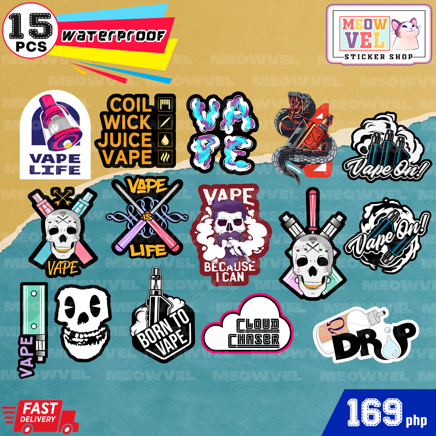 VAPERS VAPE STICKER PACK #2 WATERPROOF VINYL STICKER Leather Holographic  Rainbow Sticker Semi Waterproof Label Tape - Lazada