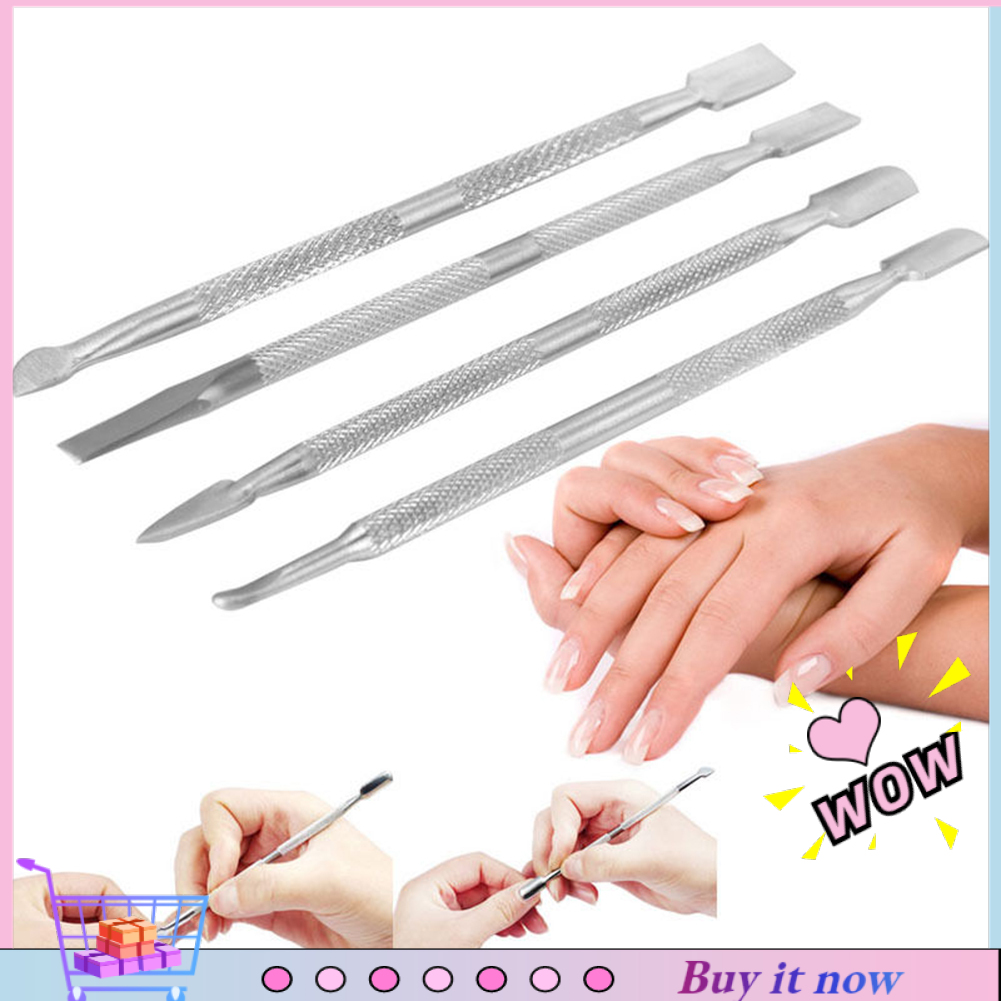 2pcs Metal Silver Cuticle Pusher And Cutter Remover Stainless Steel 大人女性の
