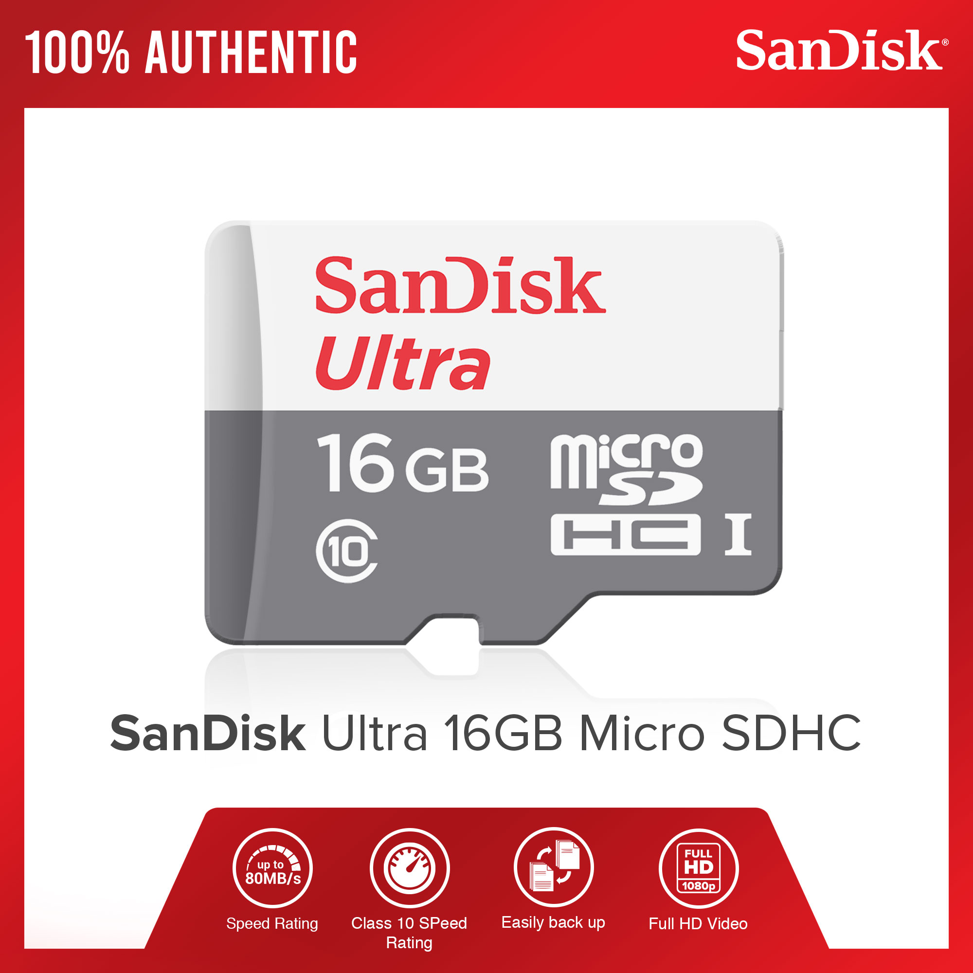 SanDisk 32GB Ultra microSDHC UHS-I/Class 10 Memory Card, Speed Up to 80MB/s  (SDSQUNS-032G) 