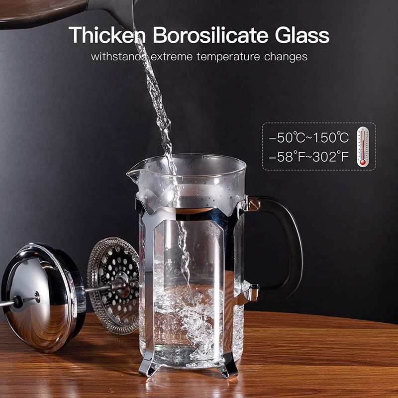 French Press Coffee Maker,Press System,Heat Resistant Thickened Borosilicate Glass,Durable Easy Clean