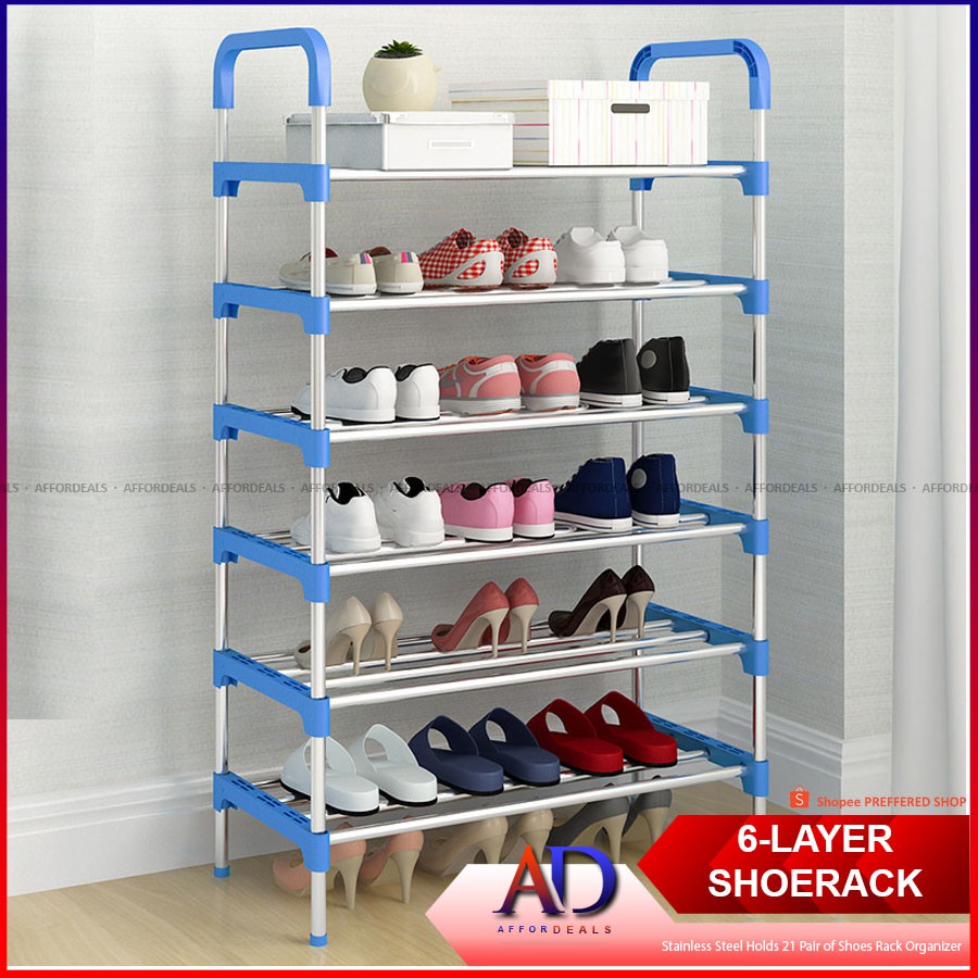 Stainless Steel 6 Tier Holds 21 Pair Of Shoes Rack Organizer Black Lazada Ph