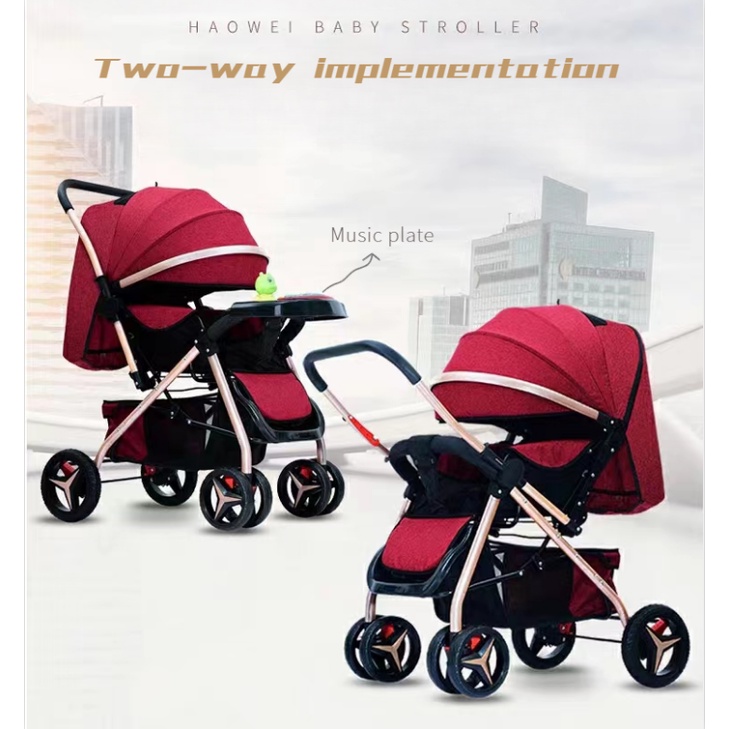 High Landscape Convertible Handle Baby Trolley Flat Lying