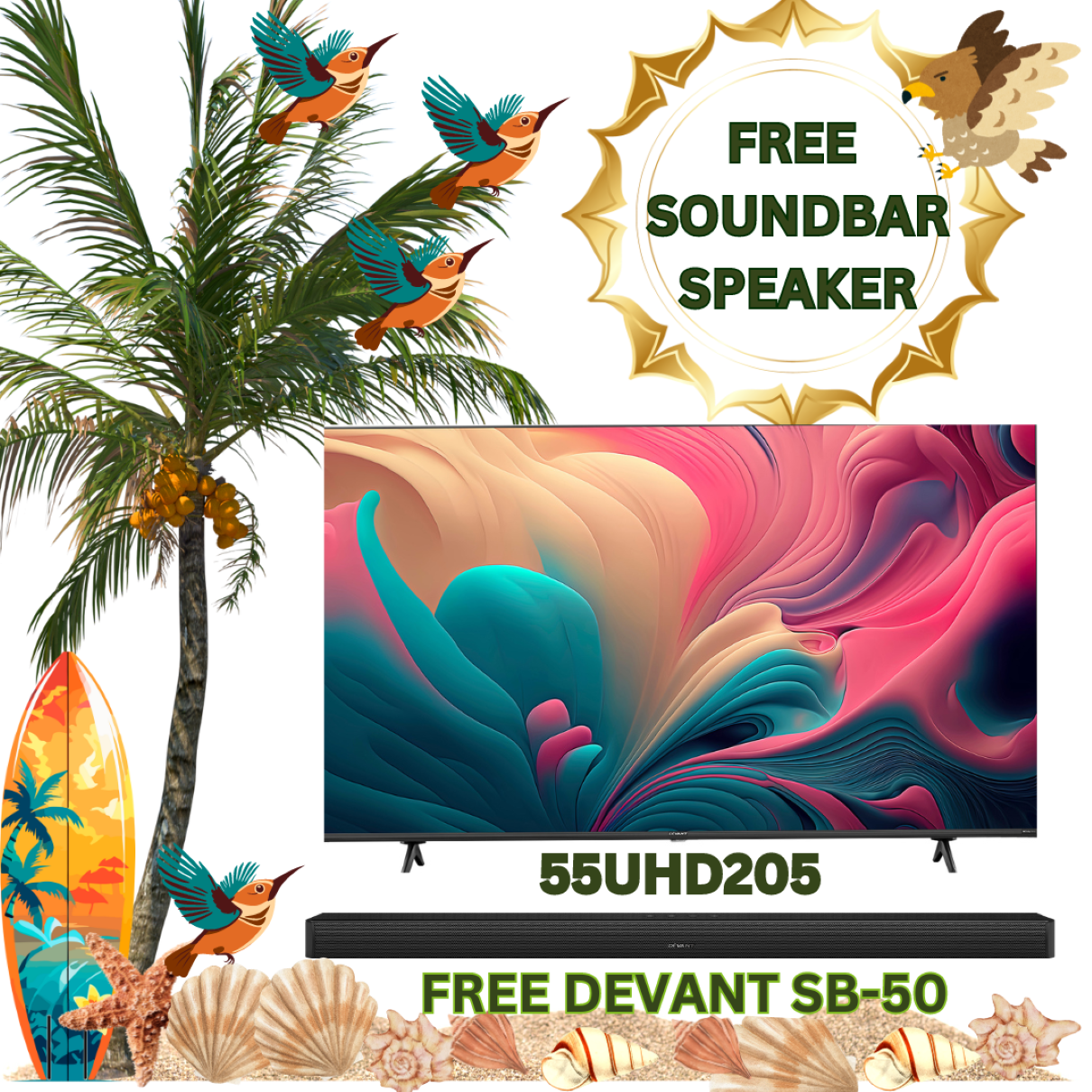 Devant 55 inch 4K UHD VIDAA TV, 55UHD205 Netflix, YouTube, Prime Video, HDR10+, VIDAA Voice