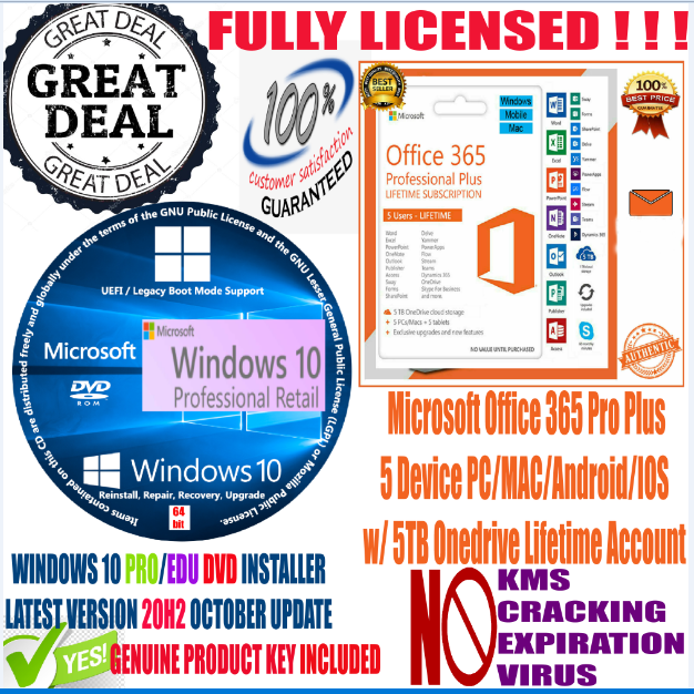Windows 10 Bootable Dvd Installer With Product Key And Office 365 Pro Plus Lifetime Subscription Lazada Ph