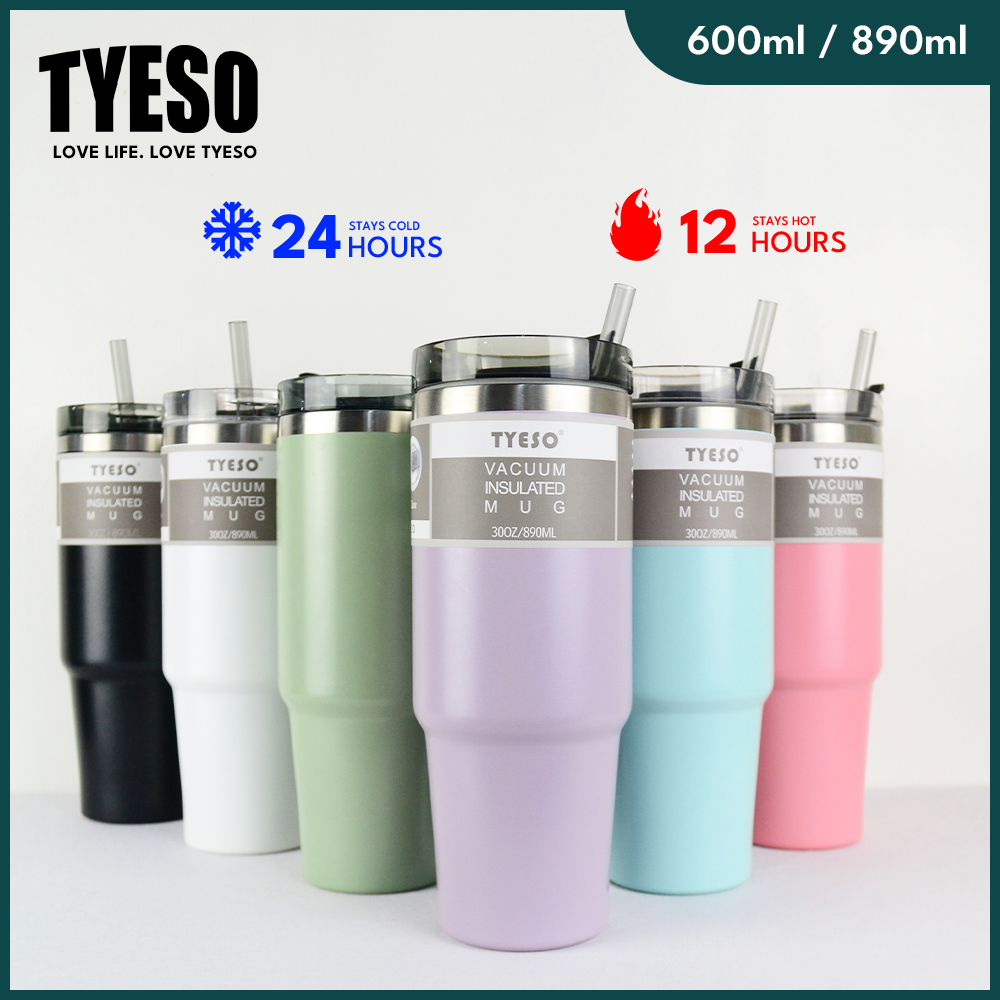 TYESO Vacuum Insulated Mug For Coffee 600ML/890ML Tumbler with Straw ...