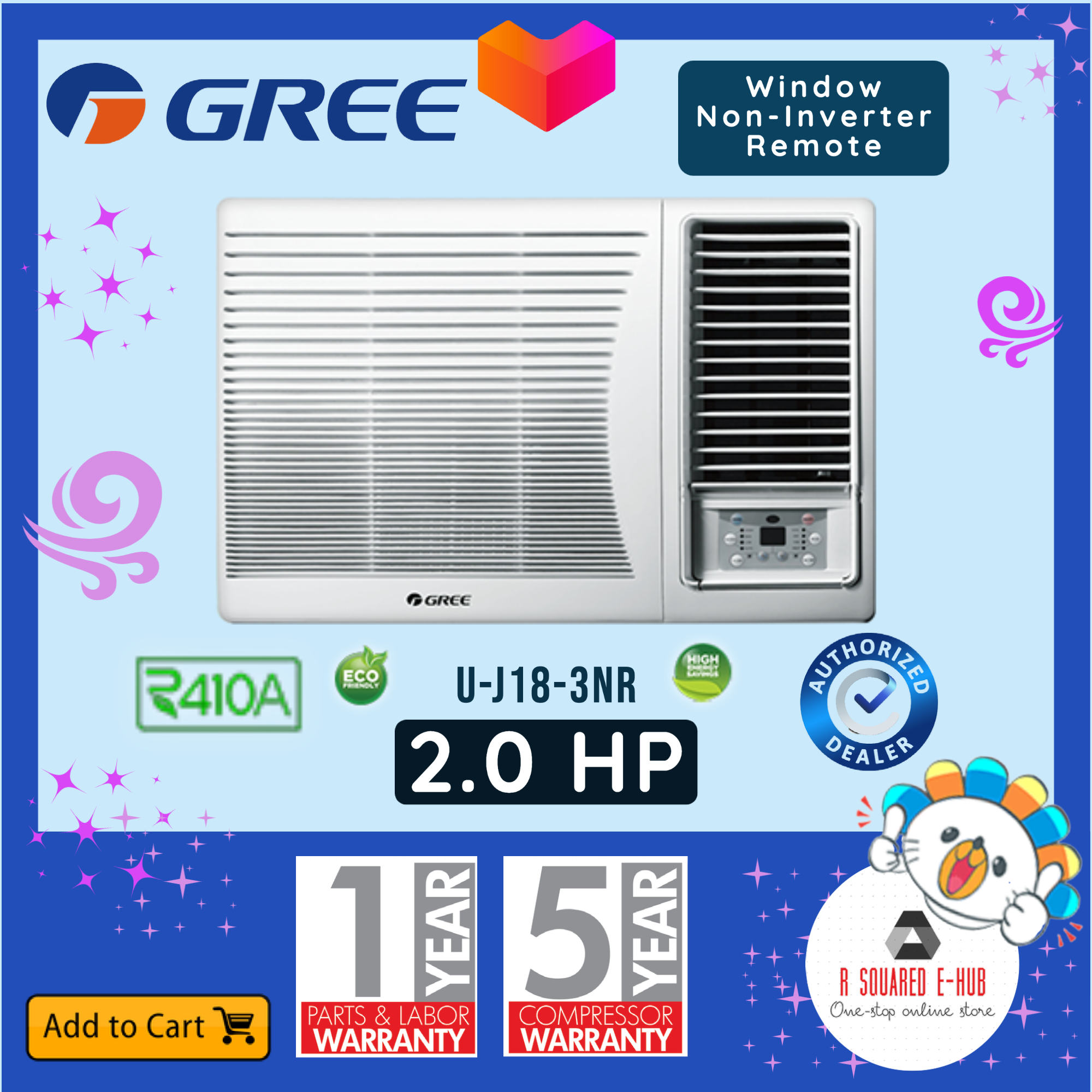 Gree Window Type Aircon 2.0HP (Remote Control) Non-Inverter (U-J18-3NR ...