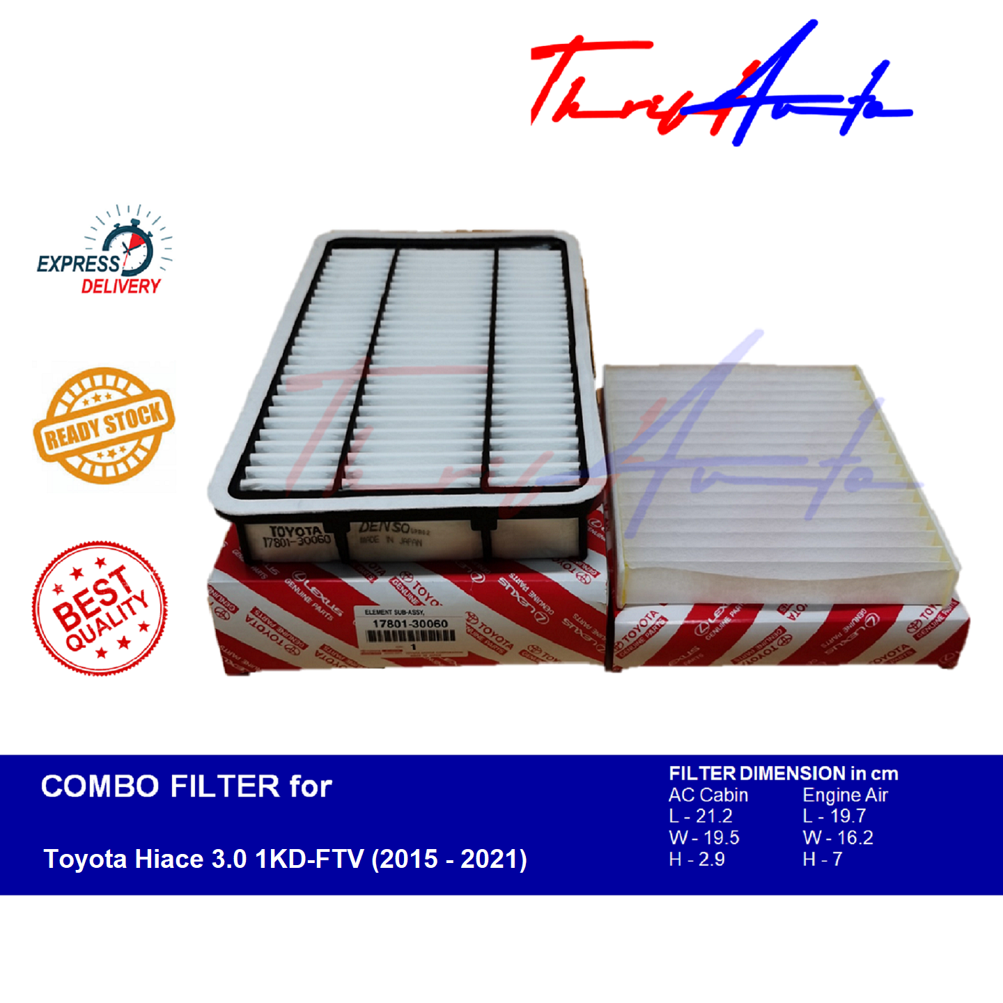 COMBO Filters (Aircon & Engine) for Toyota Hiace 3.0L (2015 2021) 1KD