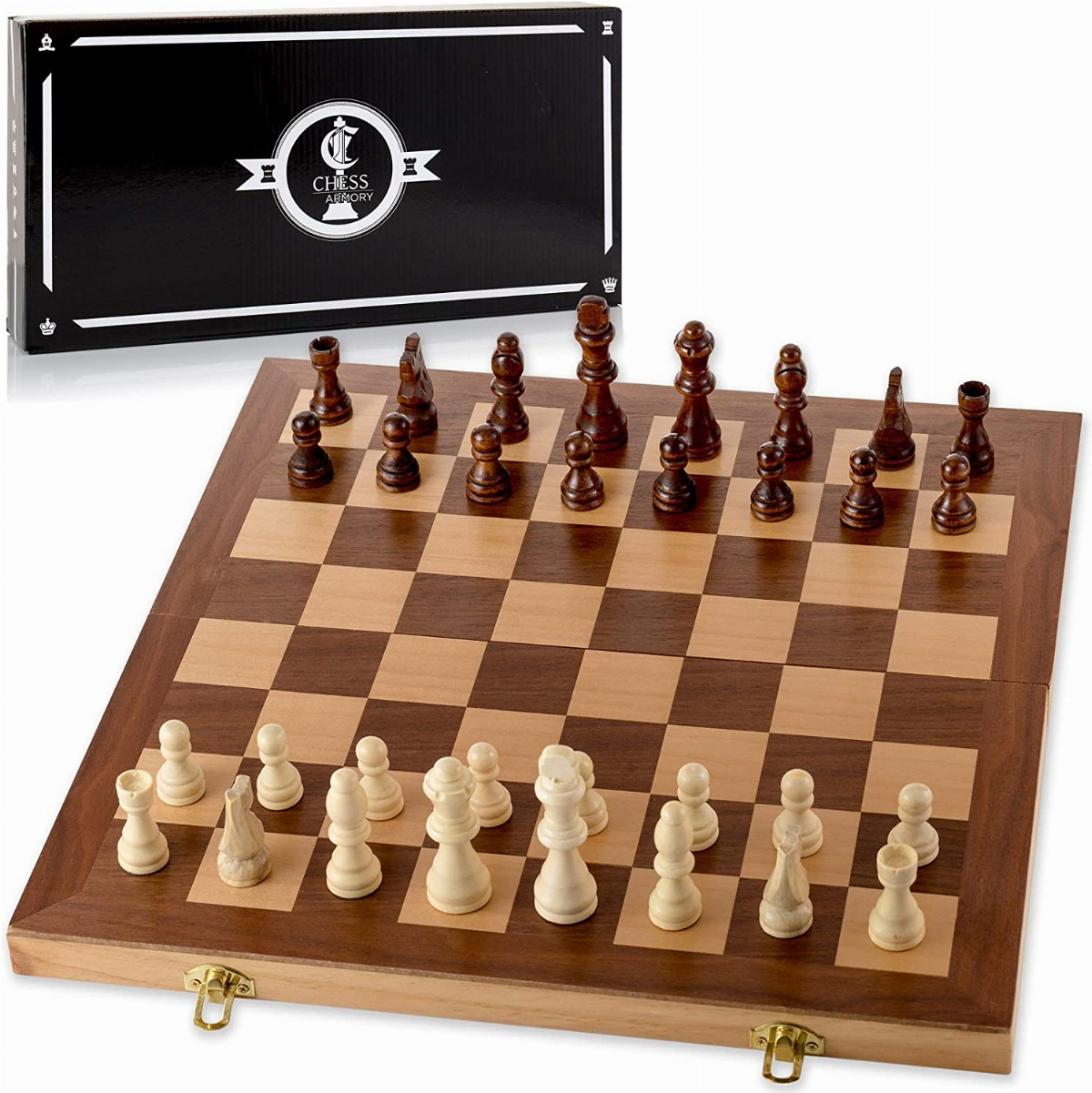 Chess Armory Large 17 Wooden Chess Set with Felted Game Board Interio
