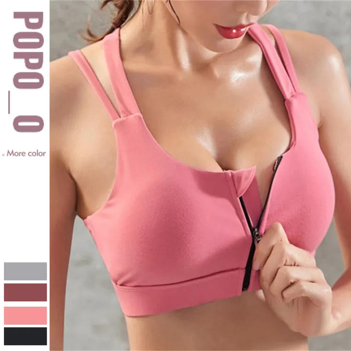 Women/'s Front Zip Up Fastening Sports Bra Medium High Impact Yoga Gym Underwear