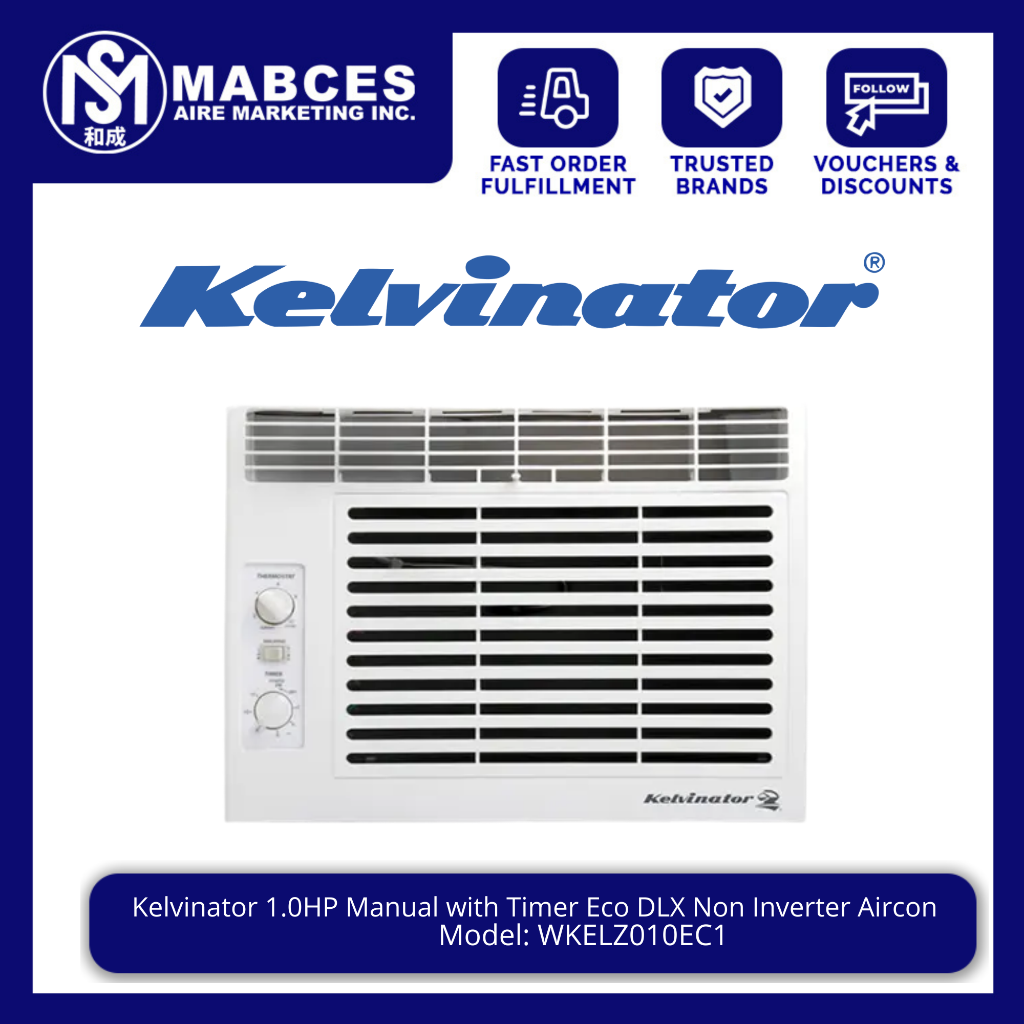 Kelvinator 1.0HP Manual with Timer Eco DLX Non Inverter Aircon