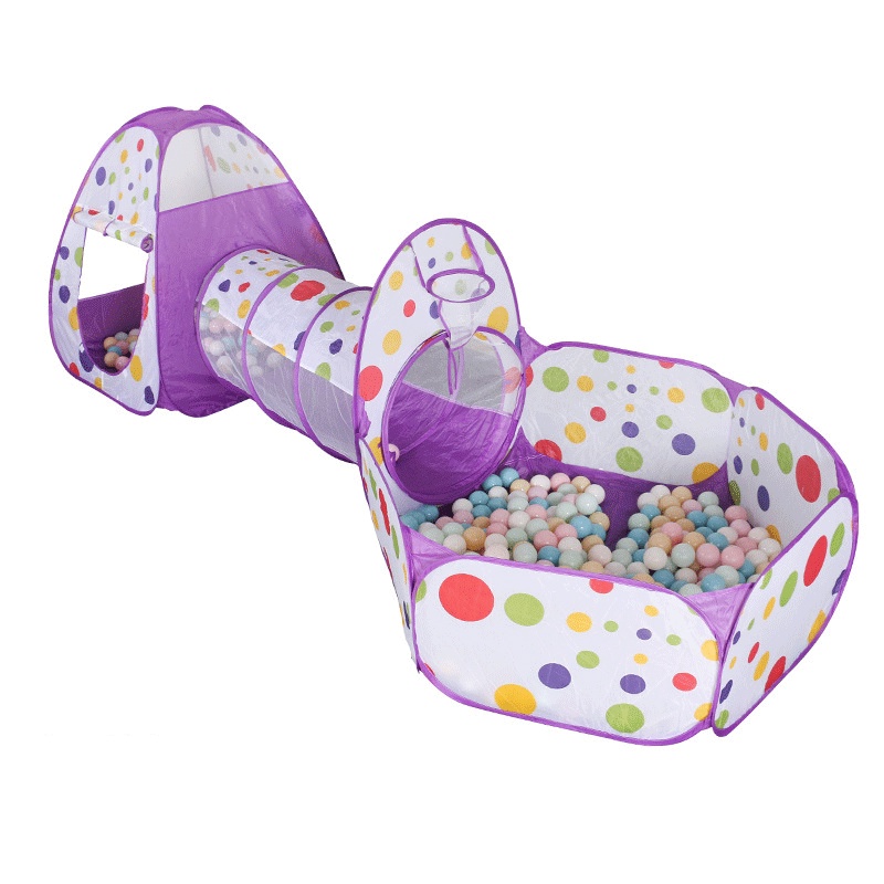 3 In 1 Children Baby Kids Playhouse Tunnel Set Folable Polka Dots Pop Up Ball Pit Tunnel Tent