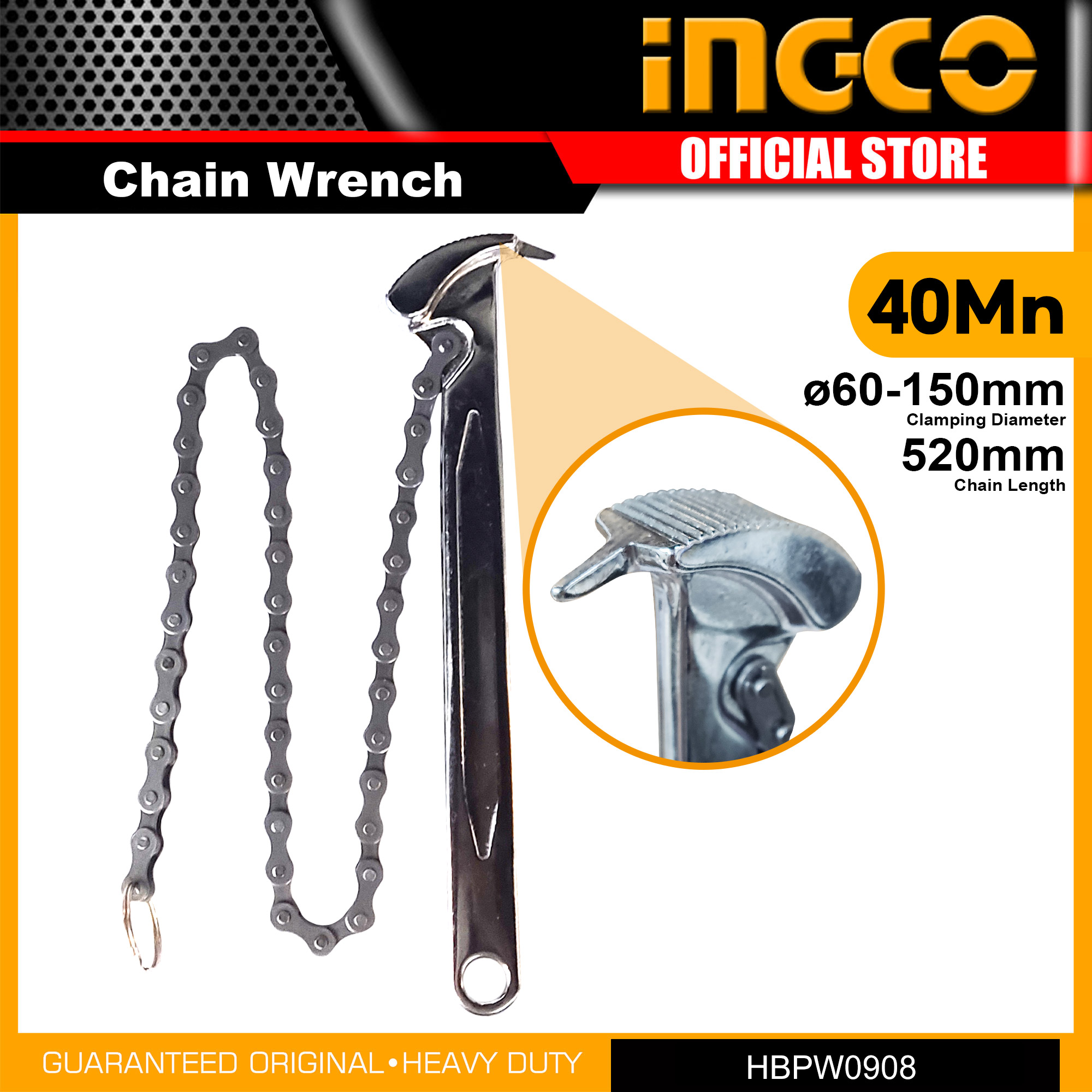 INGCO Chain Pipe Wrench 40Mn Ratcheting Chain Oil Filter Removal Tool