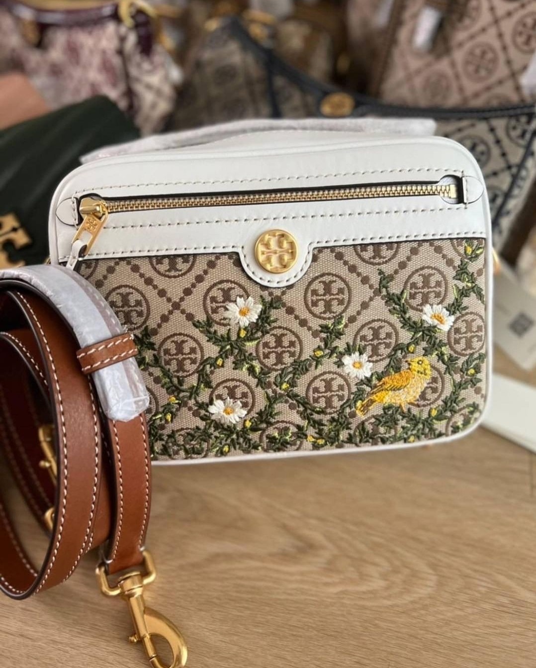 T.O.R.Y. B.U.R.C.H T Monogram Jacquard Embroidered Camera Bag 80862