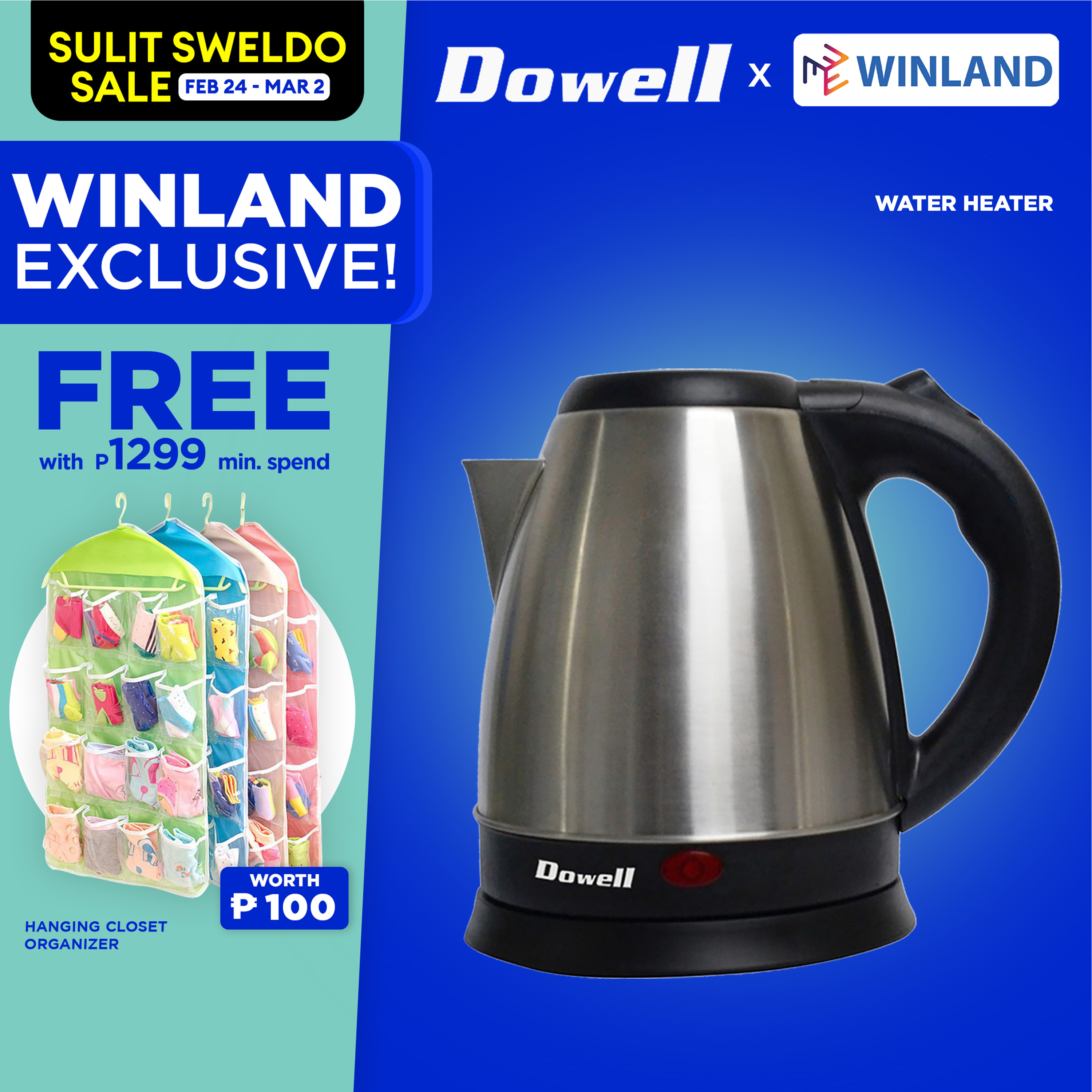 DOWELL by Winland Stainless Steel Electric Kettle Water Heater 1.5L EK