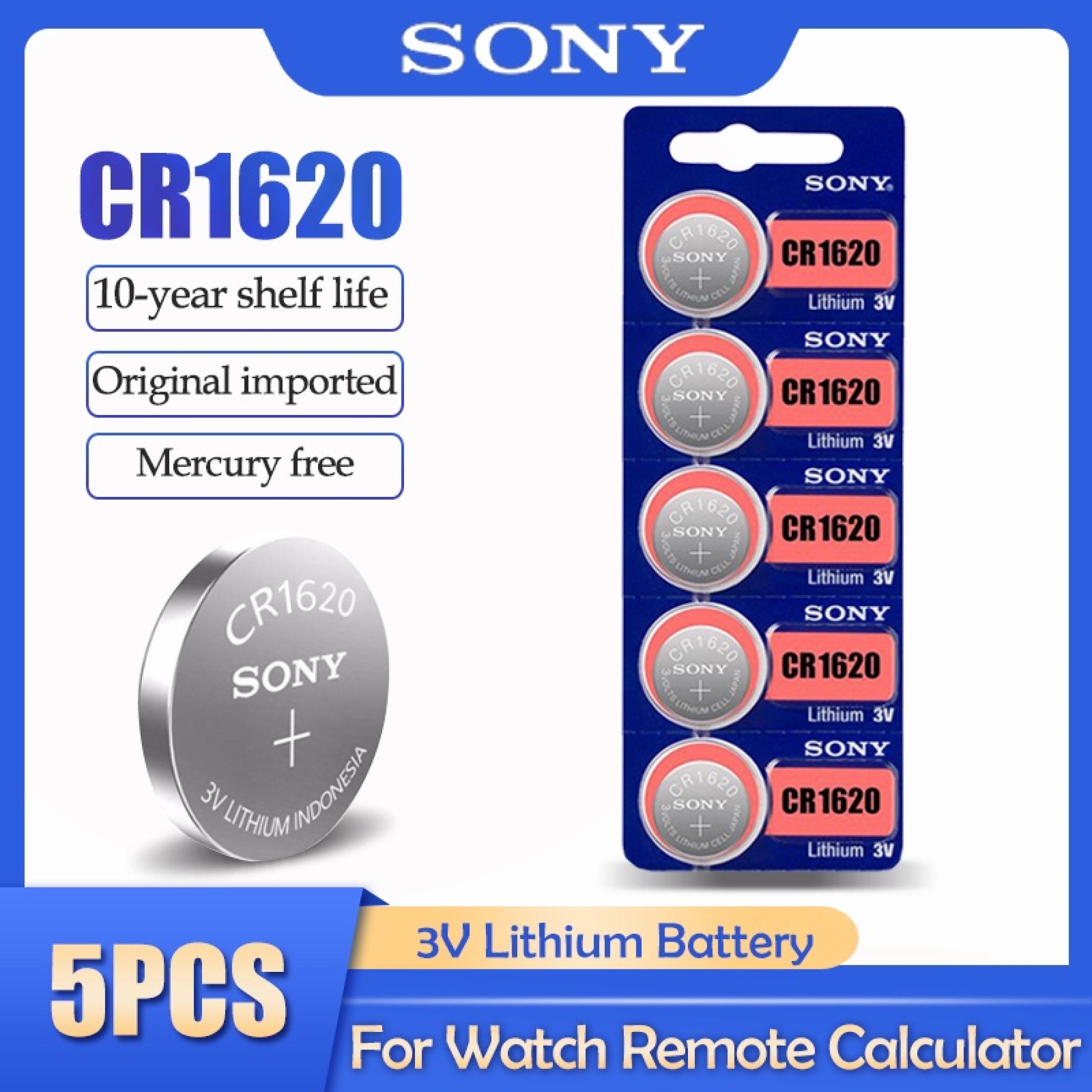 5 Pcs CR-1620 3V Lithium Coin Cell Battery