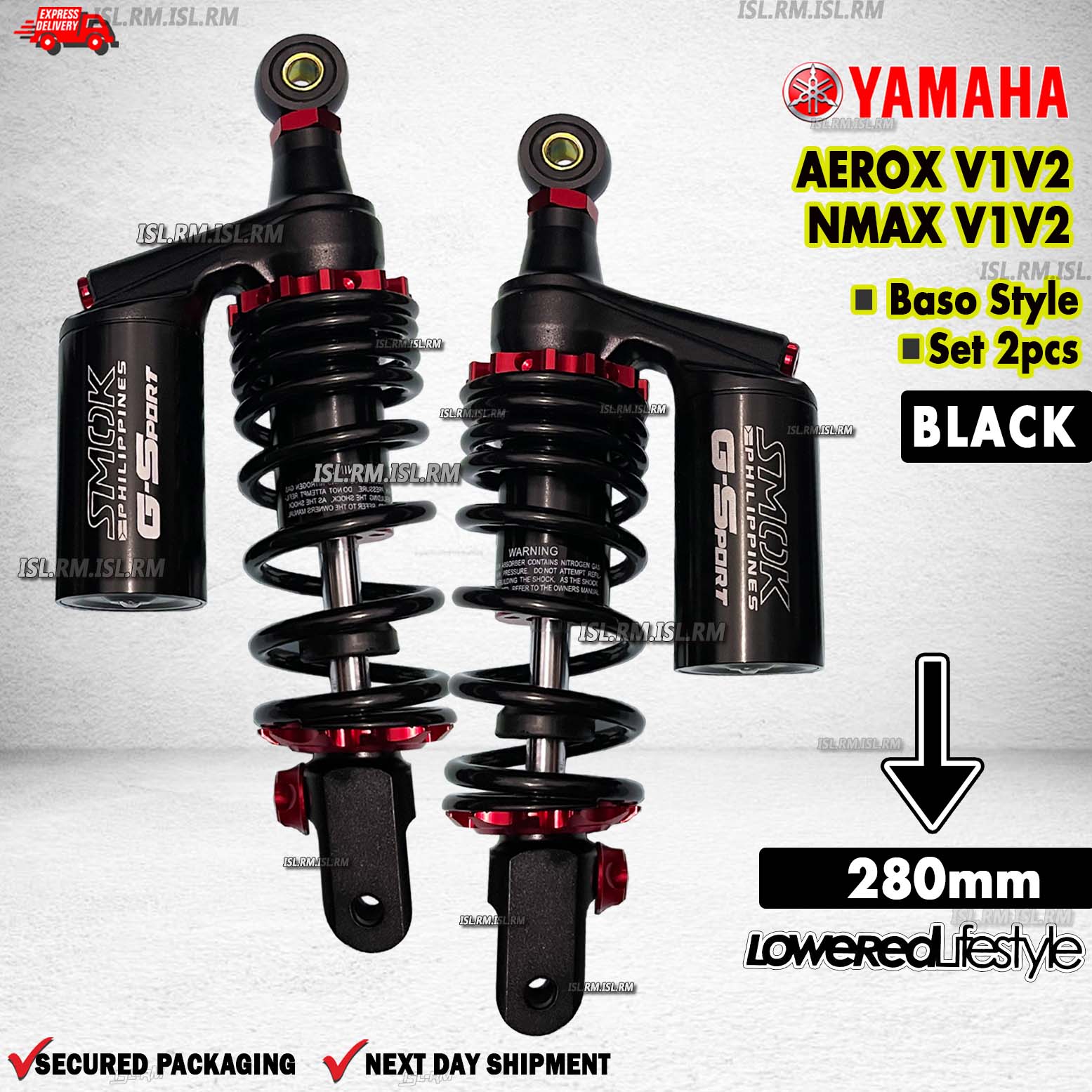 Yamaha NMAX AEROX V1 V2 Rear shock absorber 2pcs 280 mm LOWERED ...