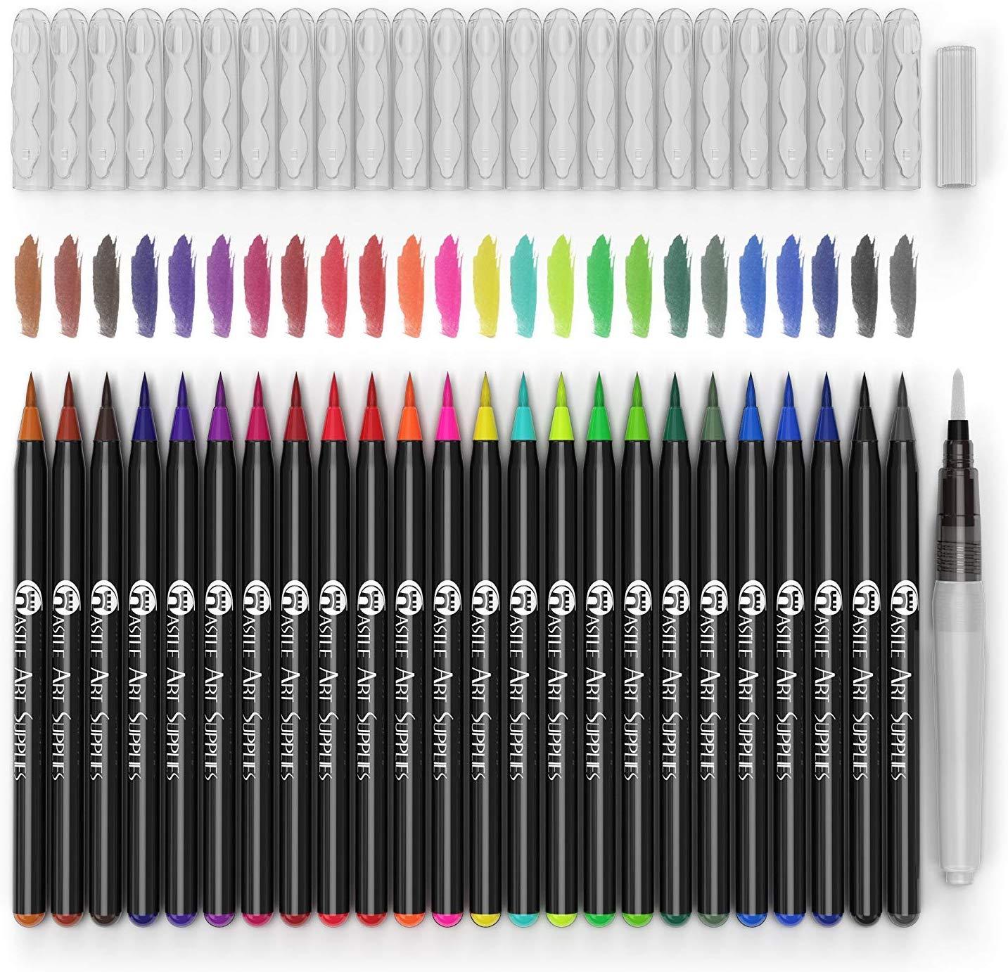 Castle Art Supplies Watercolor Brush Pens Set of 24 - Vibrant Markers with Flexible Nylon Brush Tip