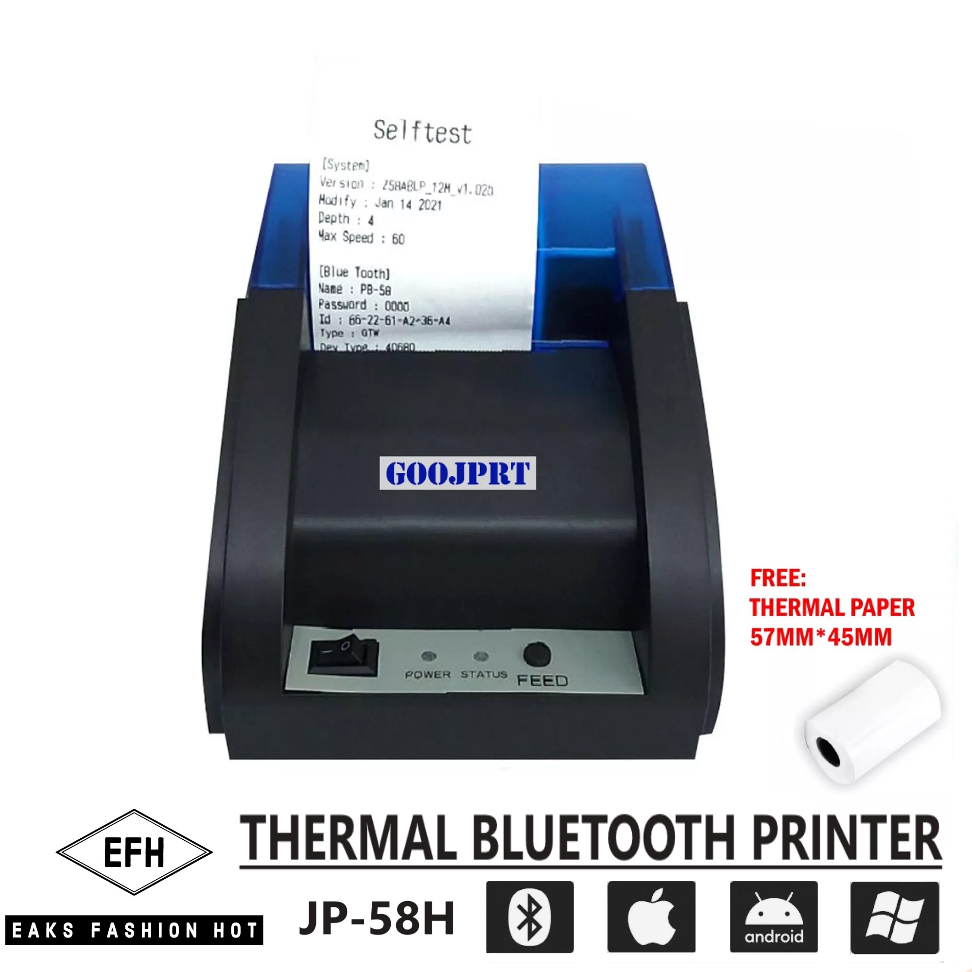 JP58H Thermal Receipt Mini Printer (Bluetooth + Usb Connection
