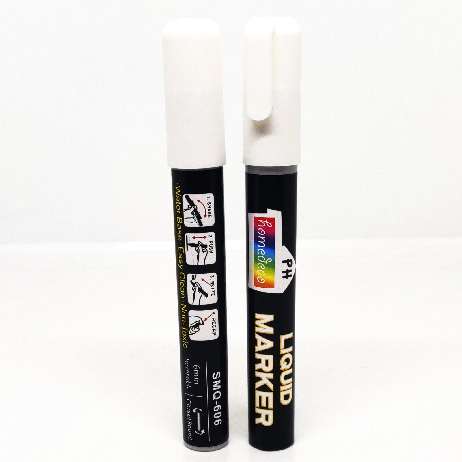 HomedecoPH 2pc White Non Toxic, Water Base Chalk Markers / Glass Markers /  Erasable Markers with 6mm Reversible Tip