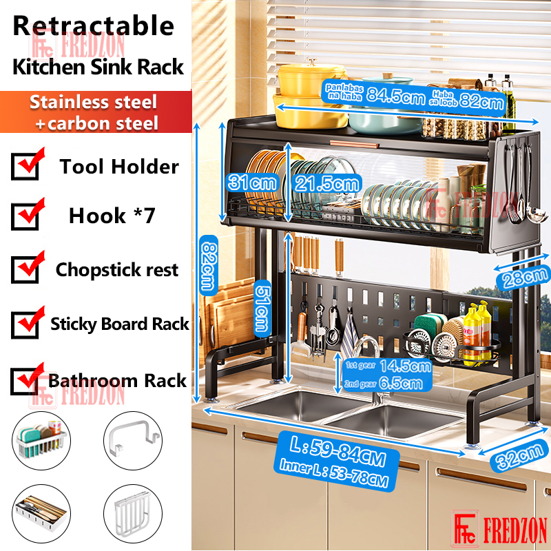 Kitchen plate organizer dish drainer rack with cover 5984cm adjustable
