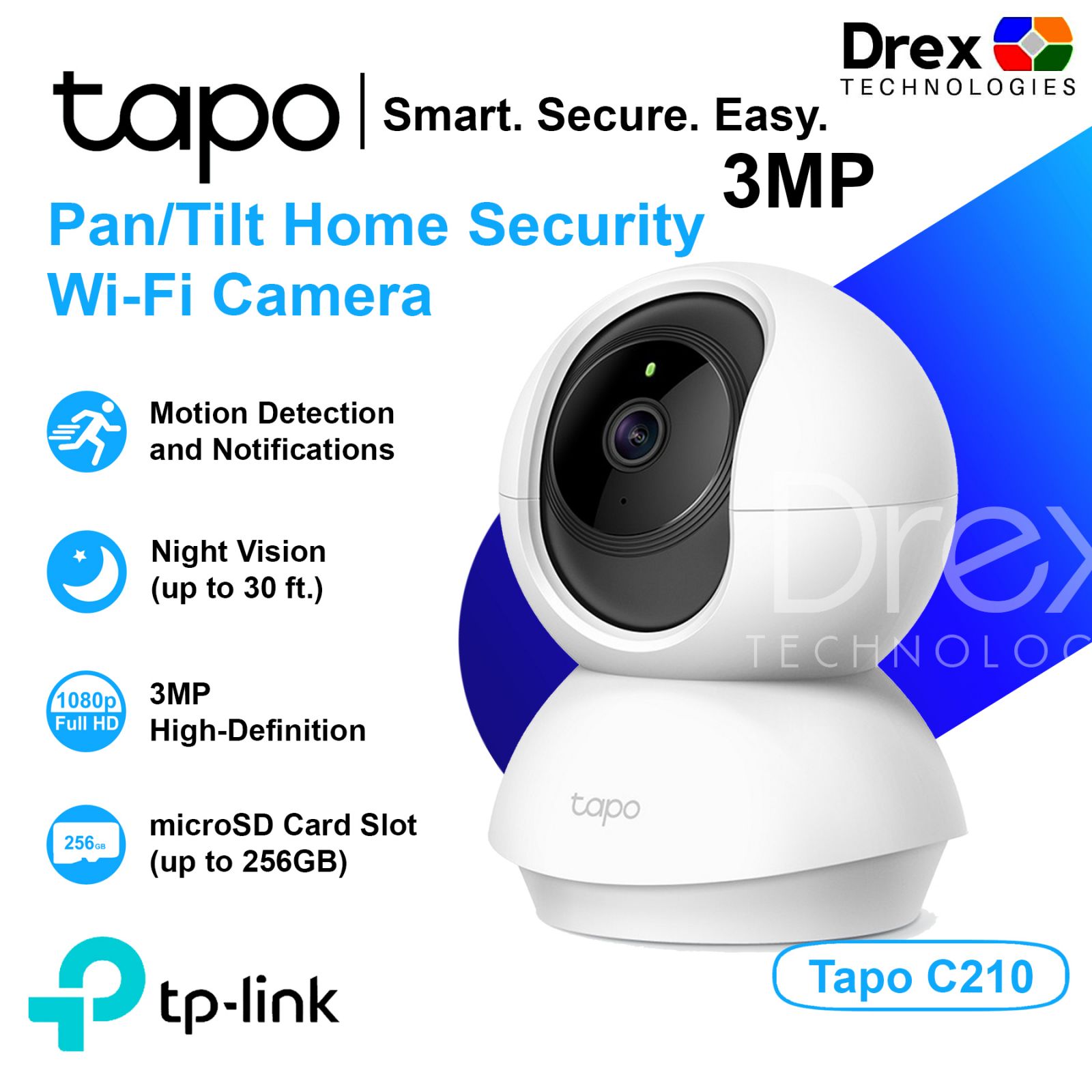 TP-Link Tapo C210 3MP Pan/Tilt Home Security Wi-Fi Camera 360