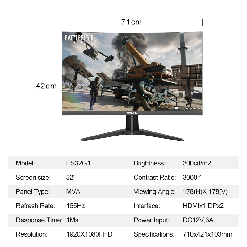 NVISION 32 Inch Monitor 165HZ Gaming MonitorPC Computer Monitor 1MS MVA