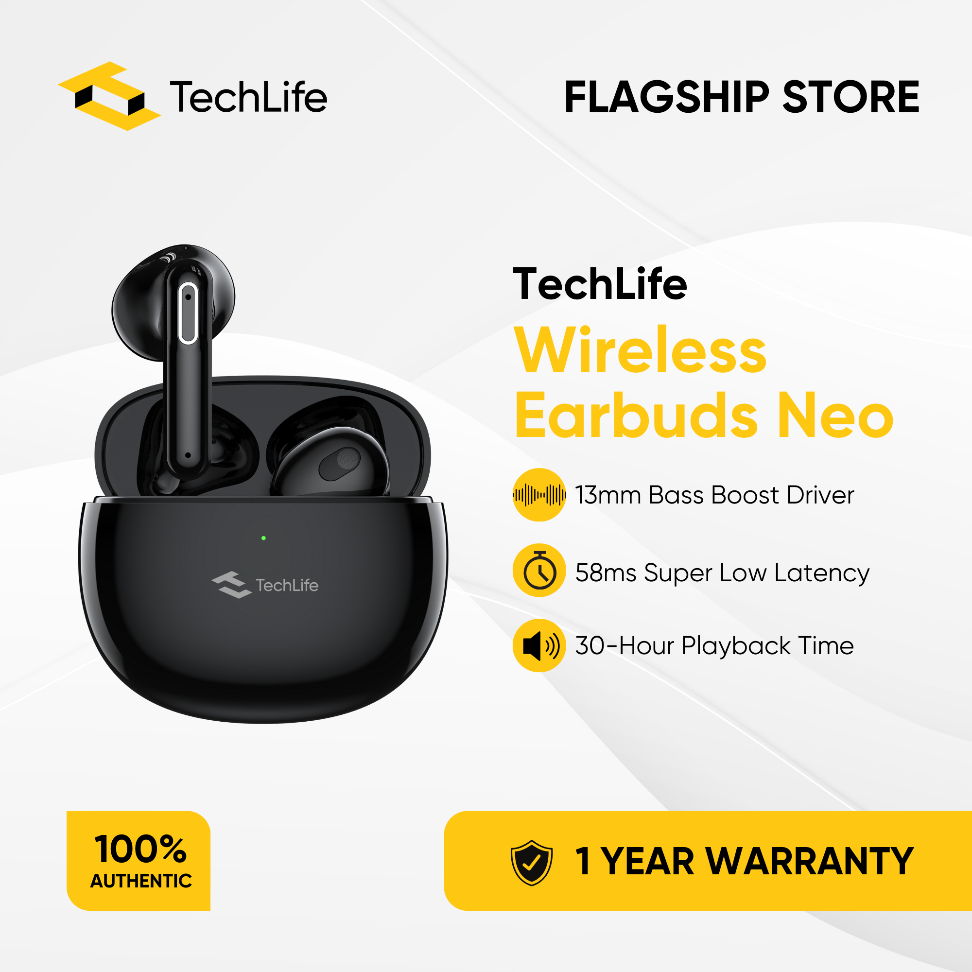 TechLife Wireless Earbuds Neo l IPX5 Water Resistance l Smart