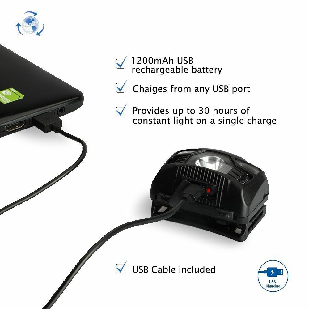 Mini Camping USB Rechargeable Led Headlamp Sensor Headlight Outdoor Flashlight