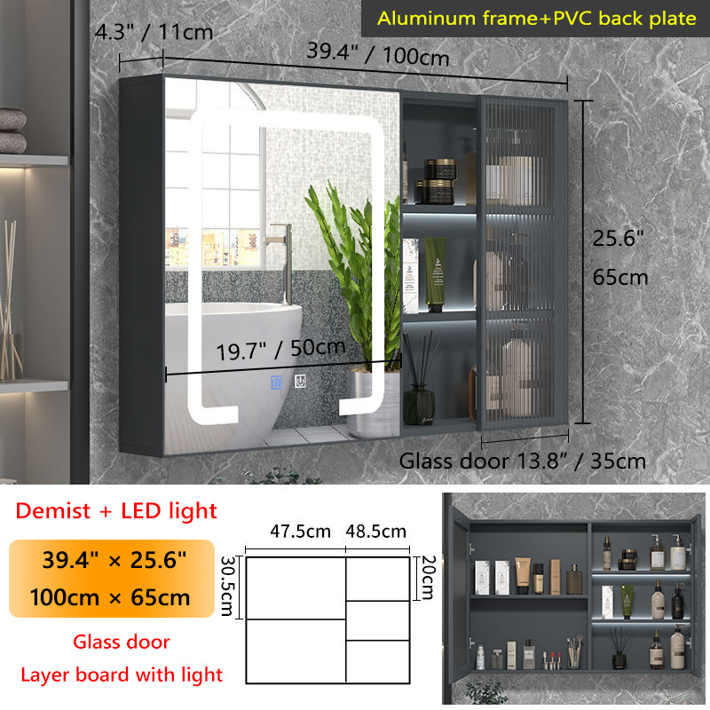 aluminum bathroom mirror cabinet toiletry storage shelf glass bathroom ...