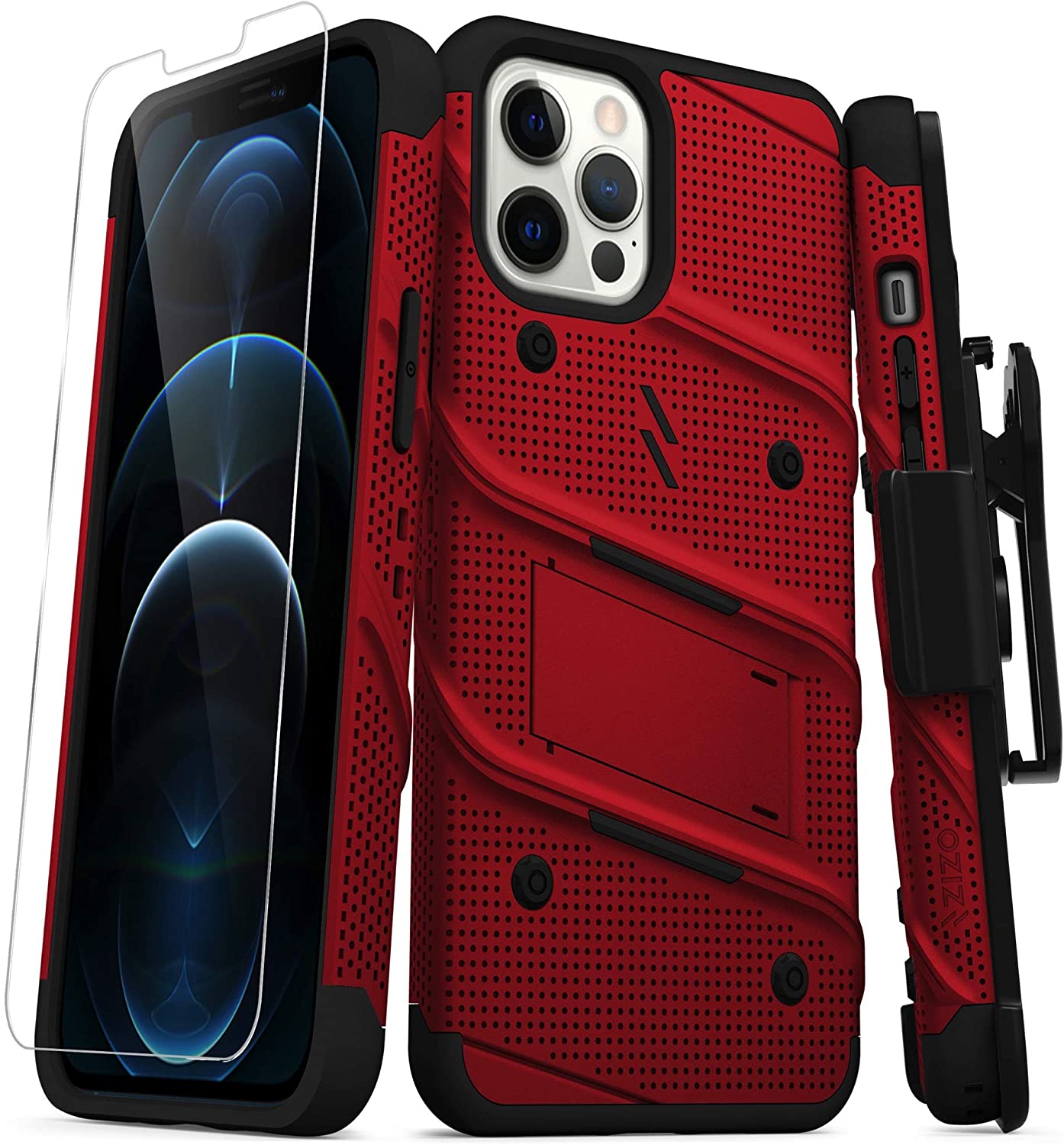 ZIZO Bolt Series for iPhone XR Case Military Grade Drop Tested with Tempered Glass Screen Protector Holster and Kickstand RED Black 