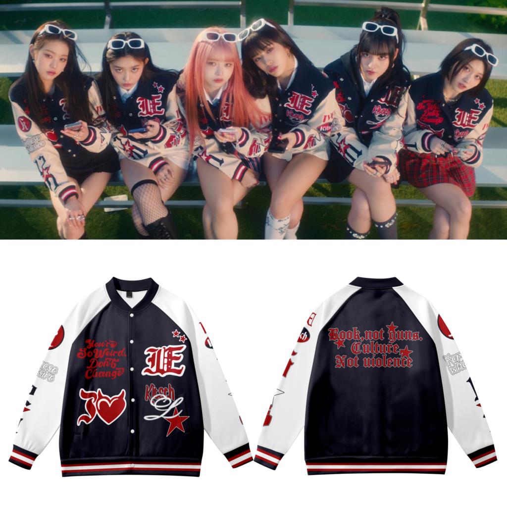 Ive New Album Kitsch Merch Baseball Jacket Bomber Coat Korean Fashion  Casual Bomber Jackets Outerwear 