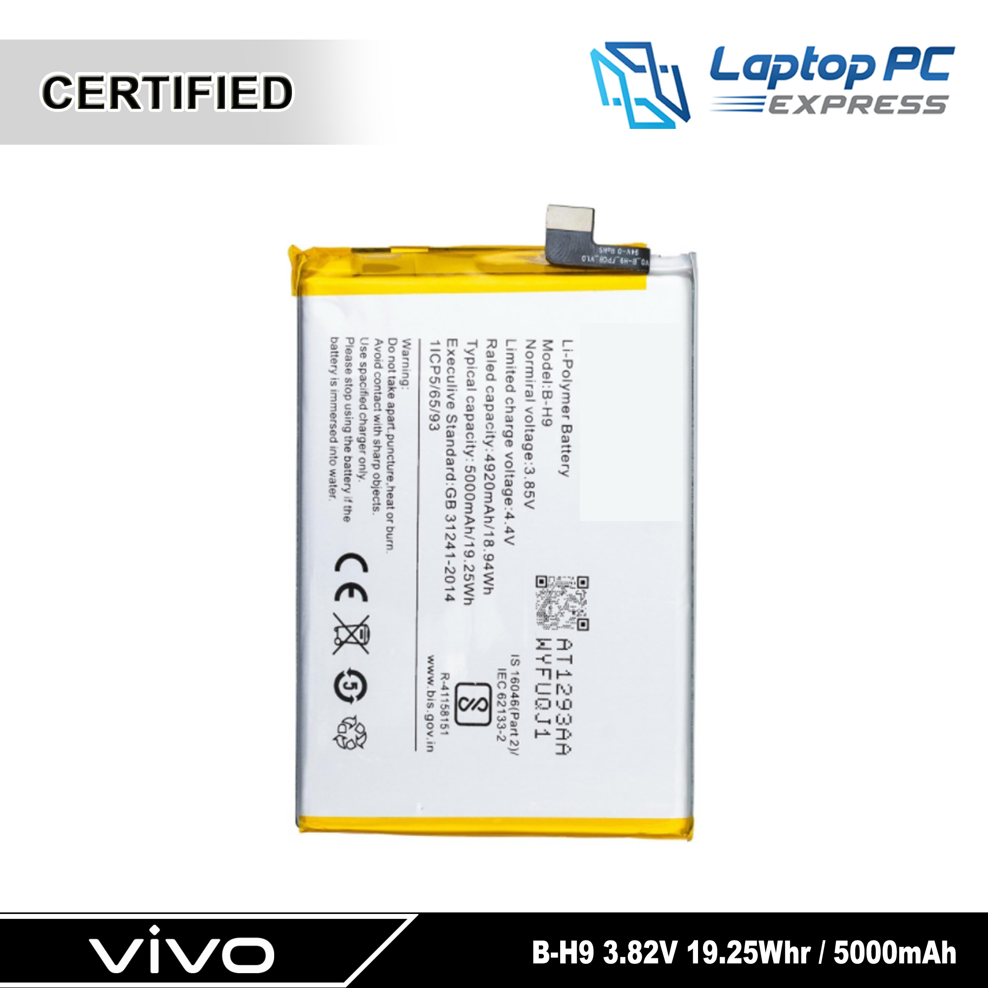 Vivo Y19 2019 Battery Replacement B-H9 3.82V 19.25Whr / 5000mAh 1915 ...