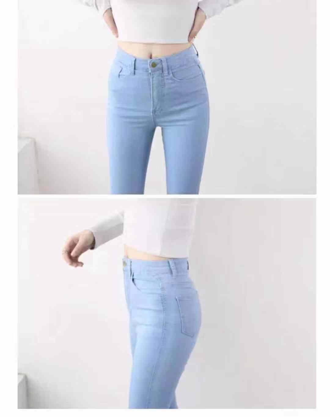 ladies bright blue jeans